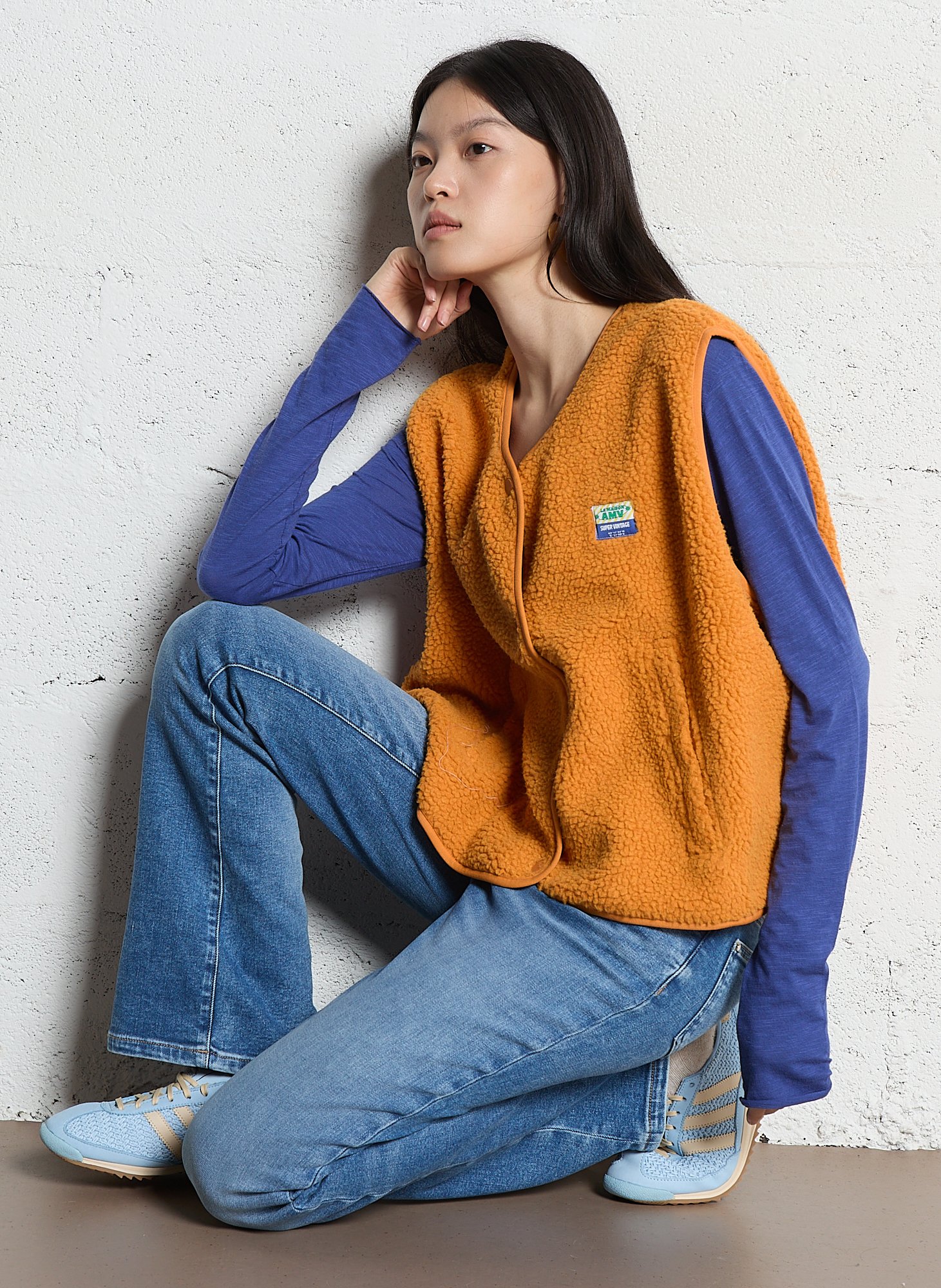 Gilet col rond molletonné sans manches AMERICAN VINTAGE Orange