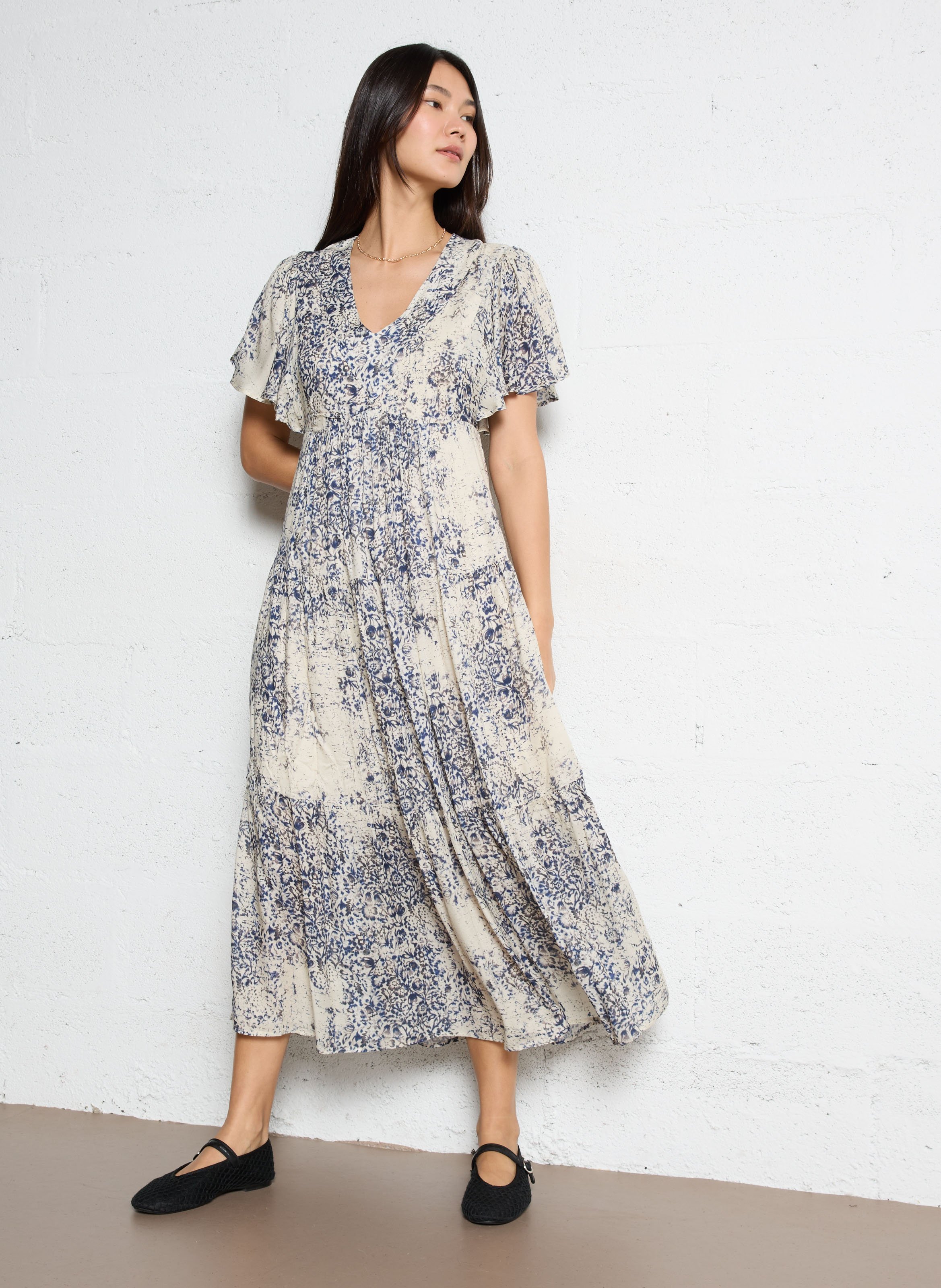 Robe longue col v à imprimé floral MAISON 123 Bleu