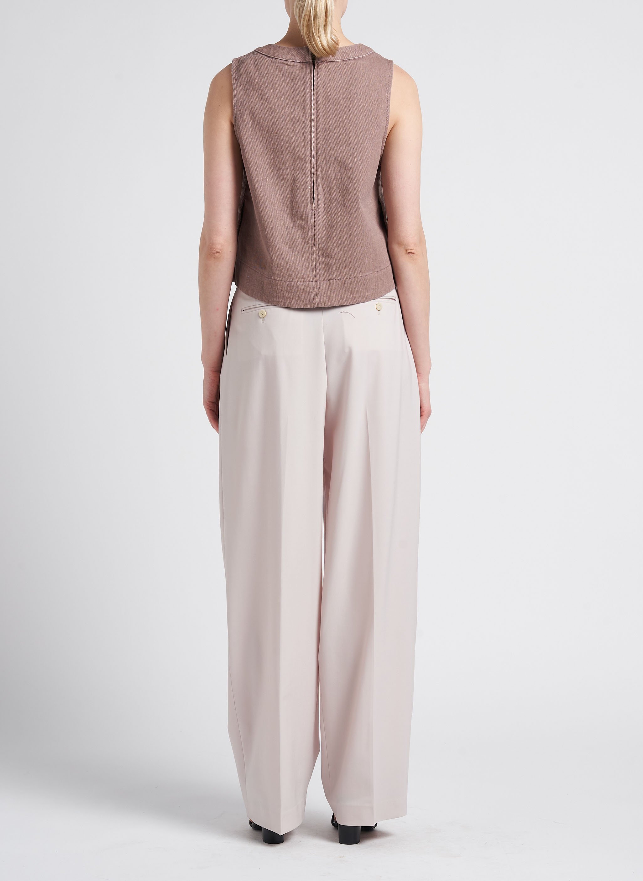 Pantalón ancho de mezcla de lana de talle alto THEORY Beige