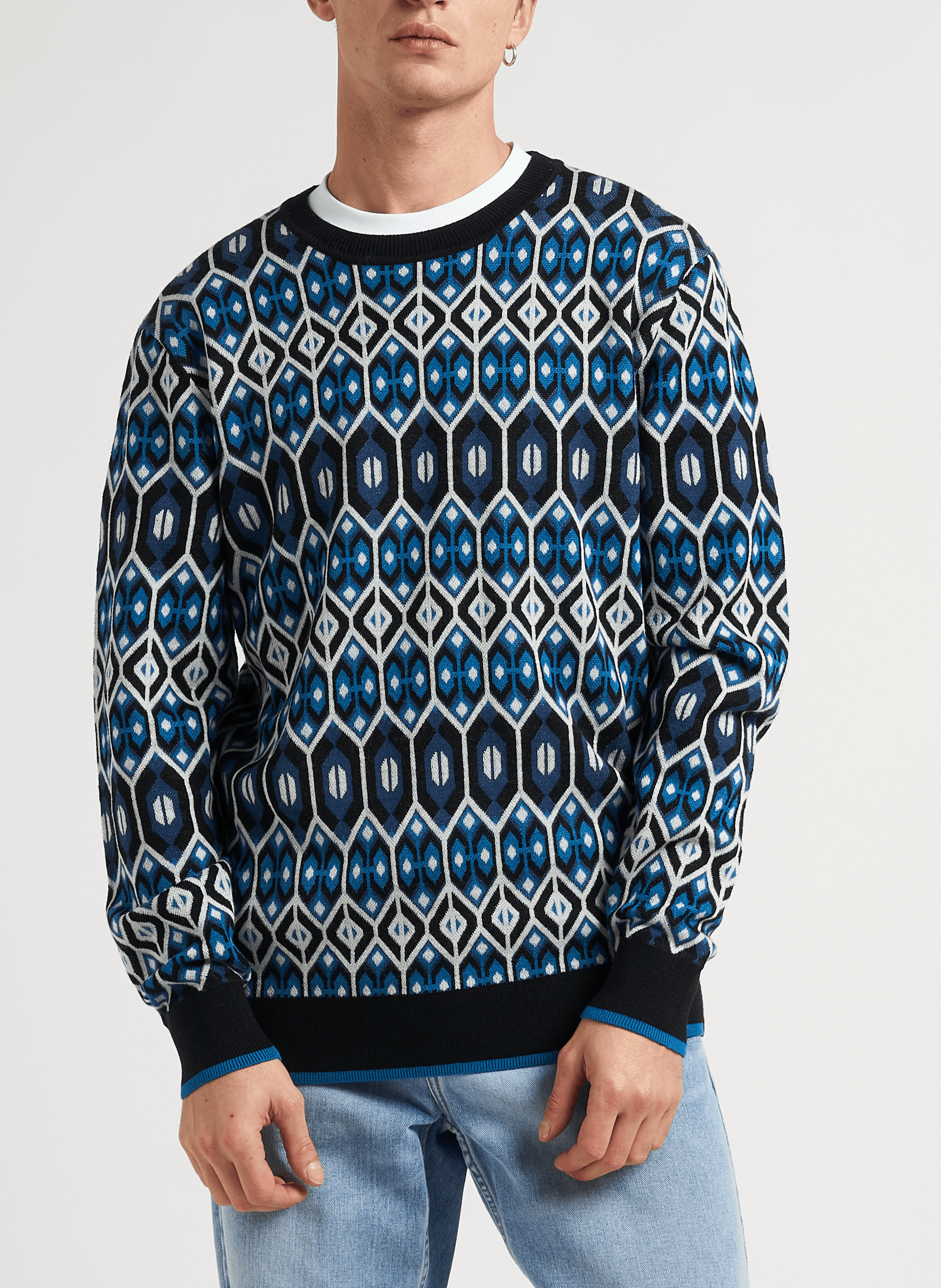 Pull col rond imprimé en laine mélangée SCOTCH AND SODA Bleu