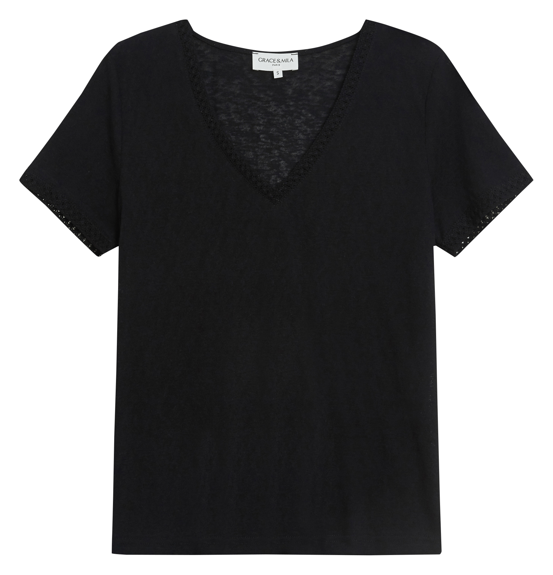 Tee-shirt col v en coton mélangé GRACE ET MILA Schwarz