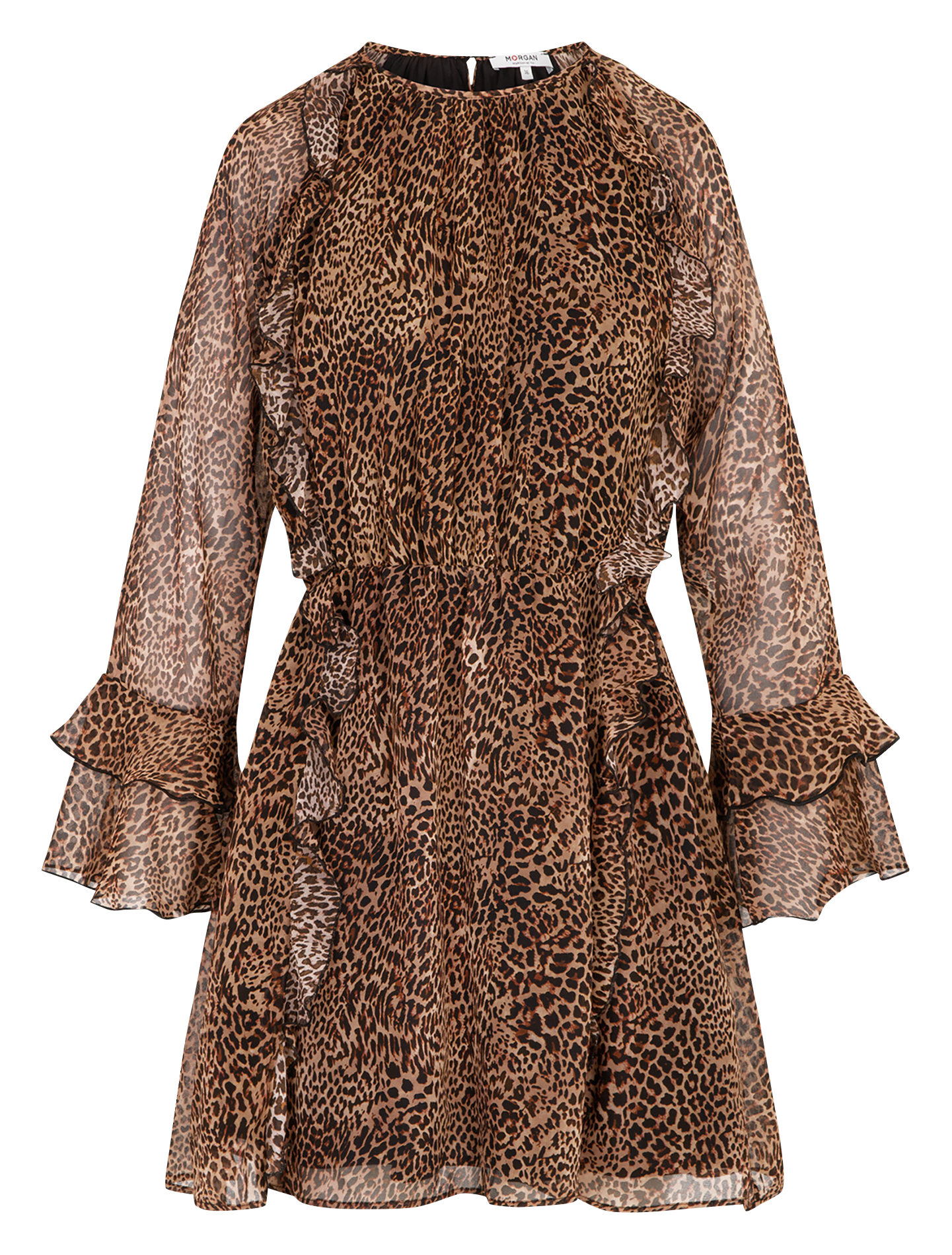 Robe courte évasée léopard à volants MORGAN Multicolore