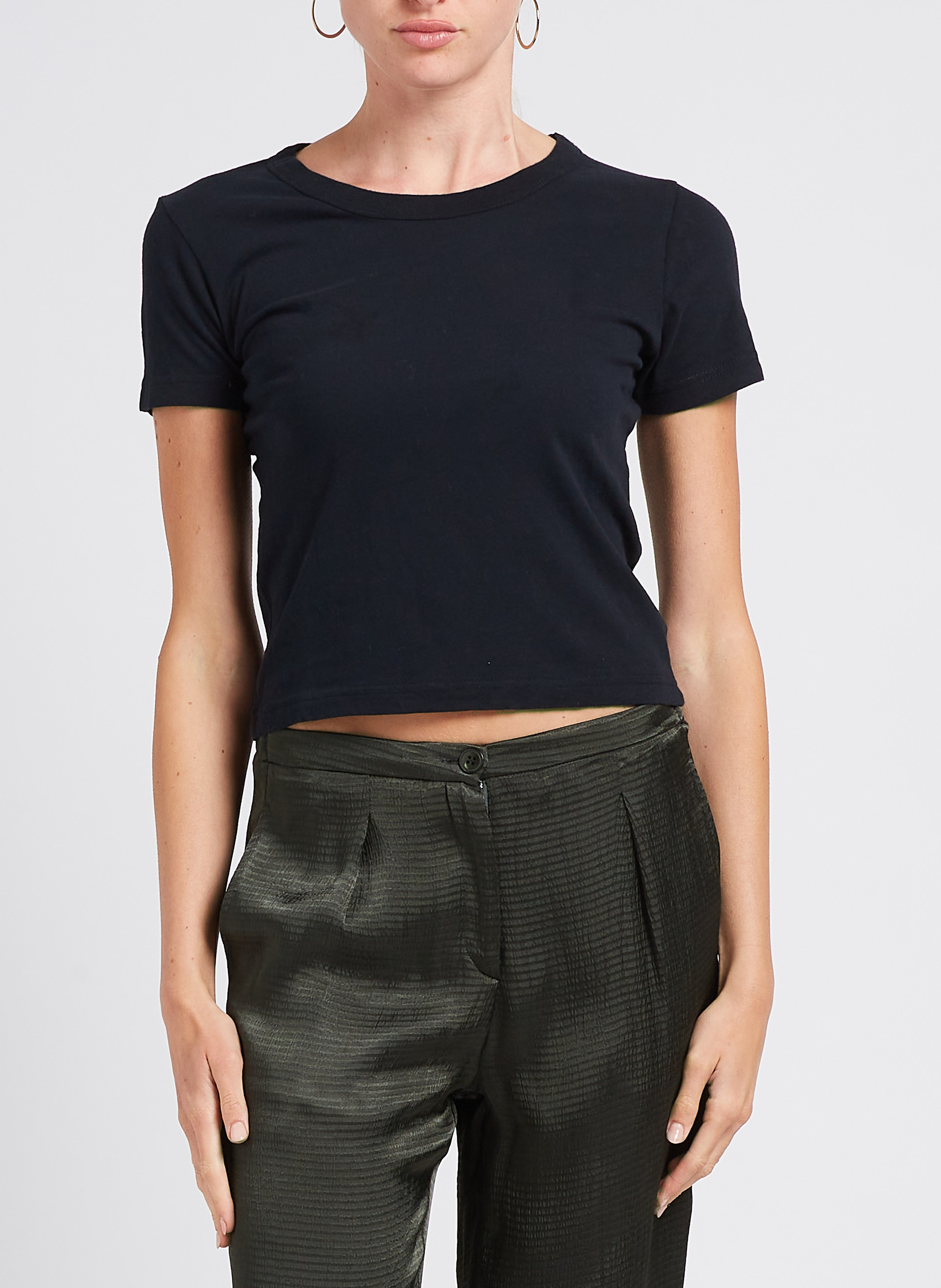 Kurzes Rundhals-T-Shirt aus Baumwolle AMERICAN VINTAGE Schwarz