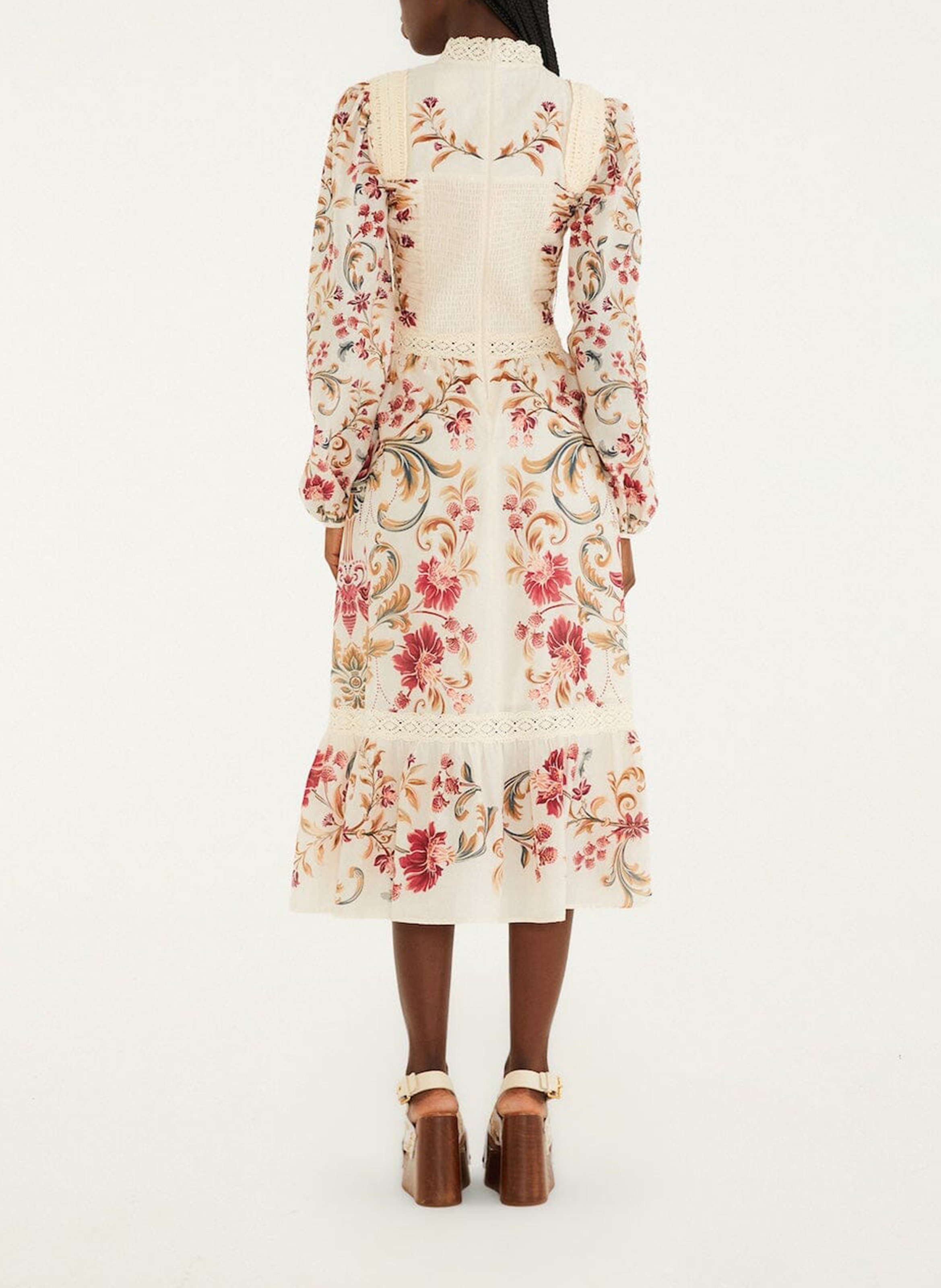 Robe midi col montant en coton FARM RIO Blanc