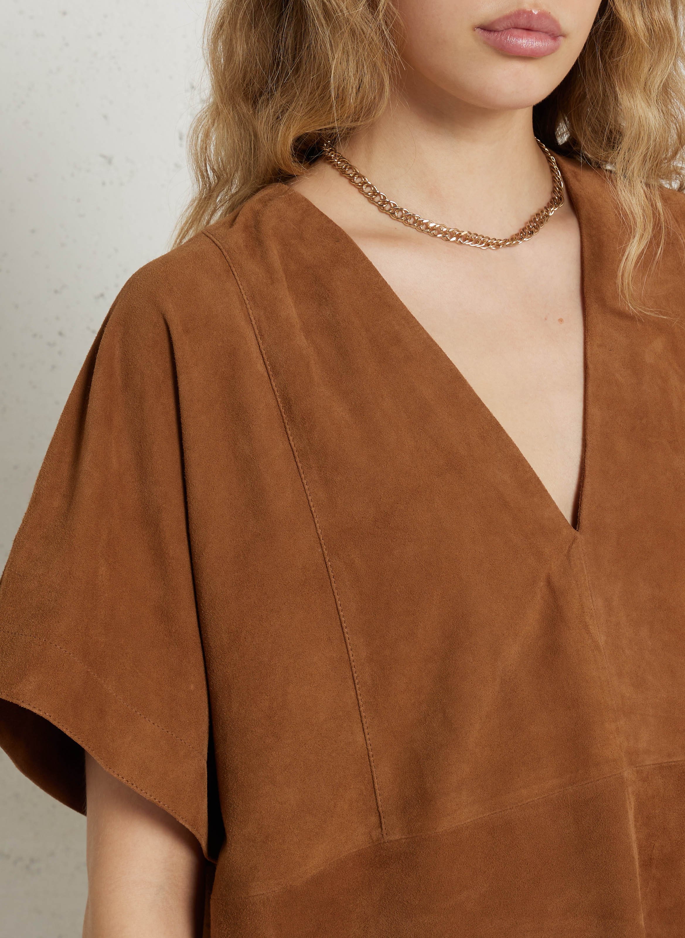 Short suede leather dress BELLEPIECE Brown