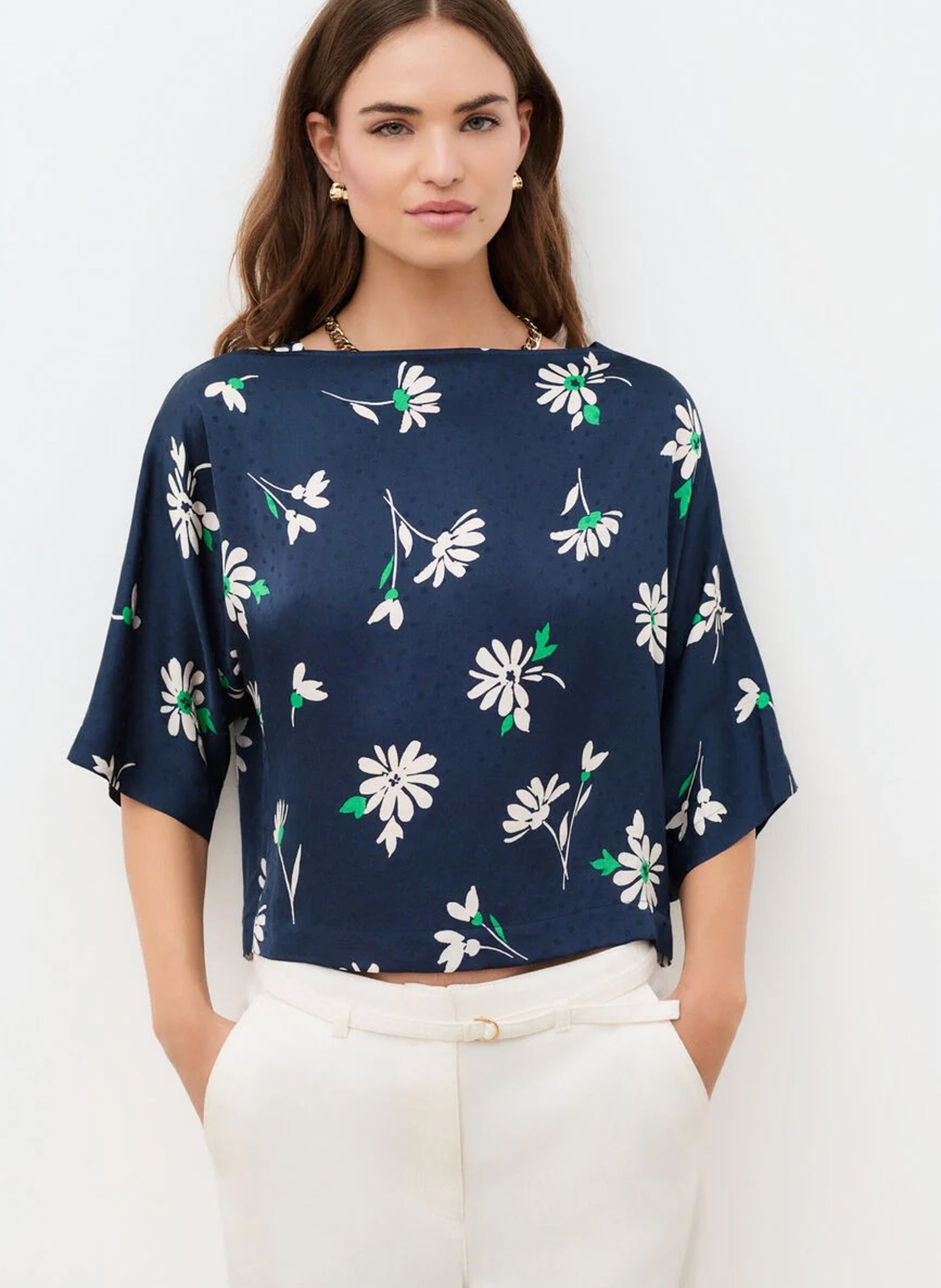 Top droit col bateau imprimé CAROLL Bleu