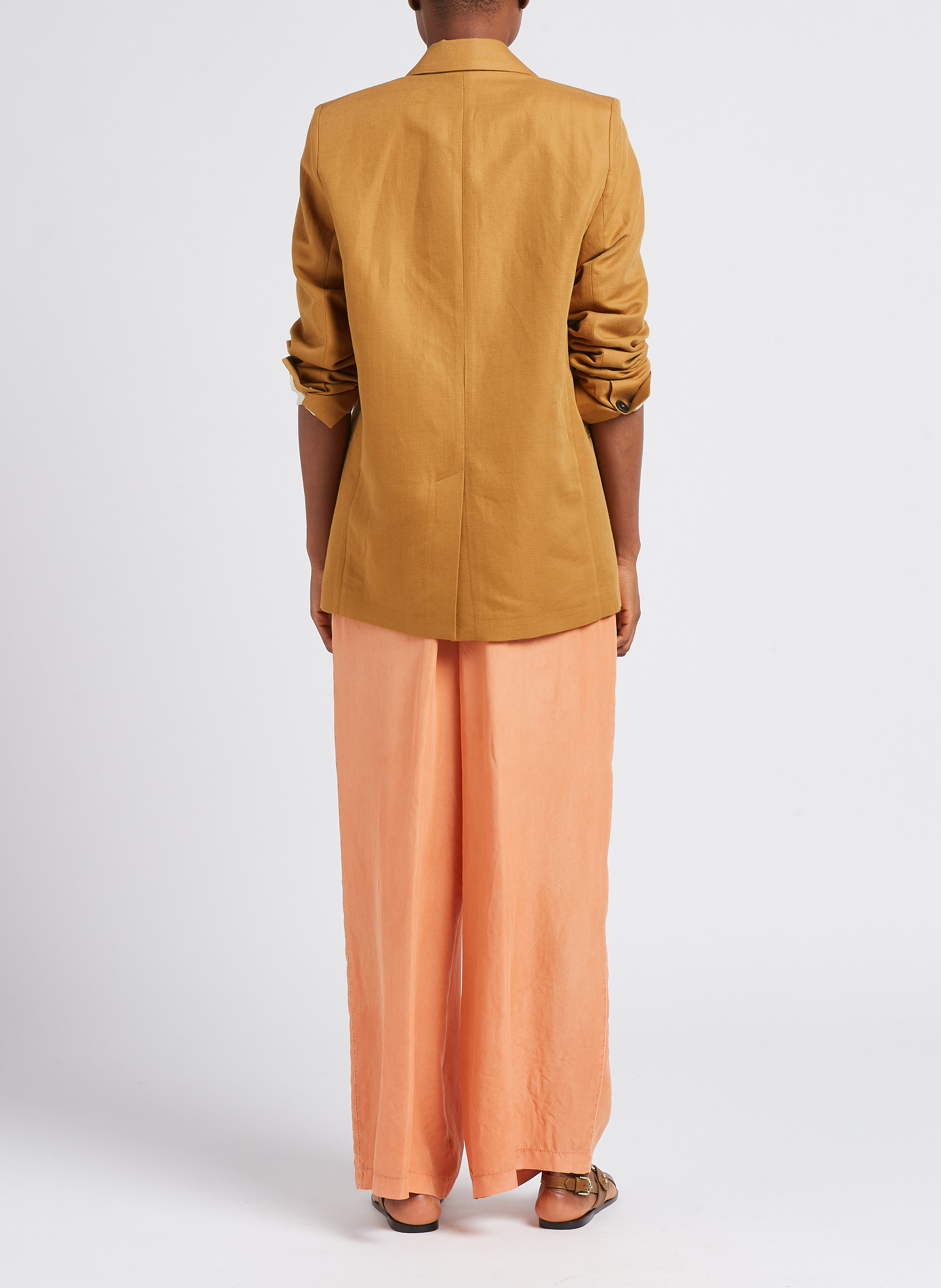 Veste droite col tailleur en coton et lin POMANDERE Marron