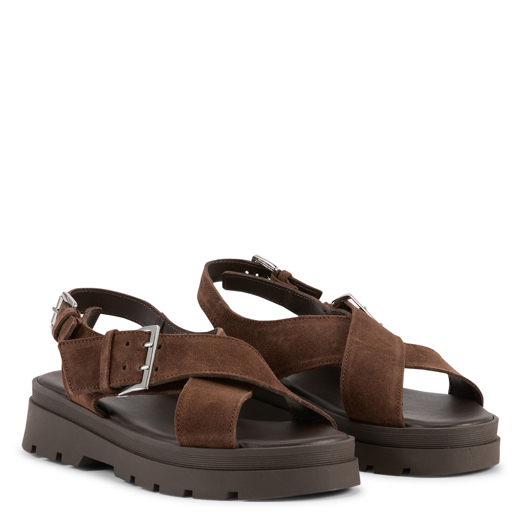 Sandales plates en cuir velours JB MARTIN Marron