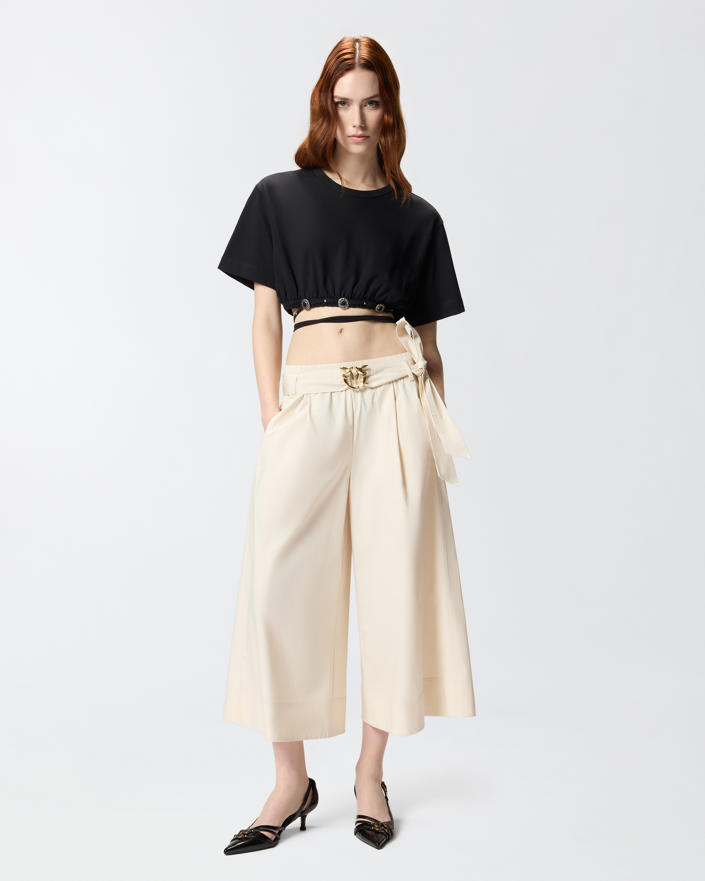 T-shirt cropped à lacet et détails western PINKO Noir