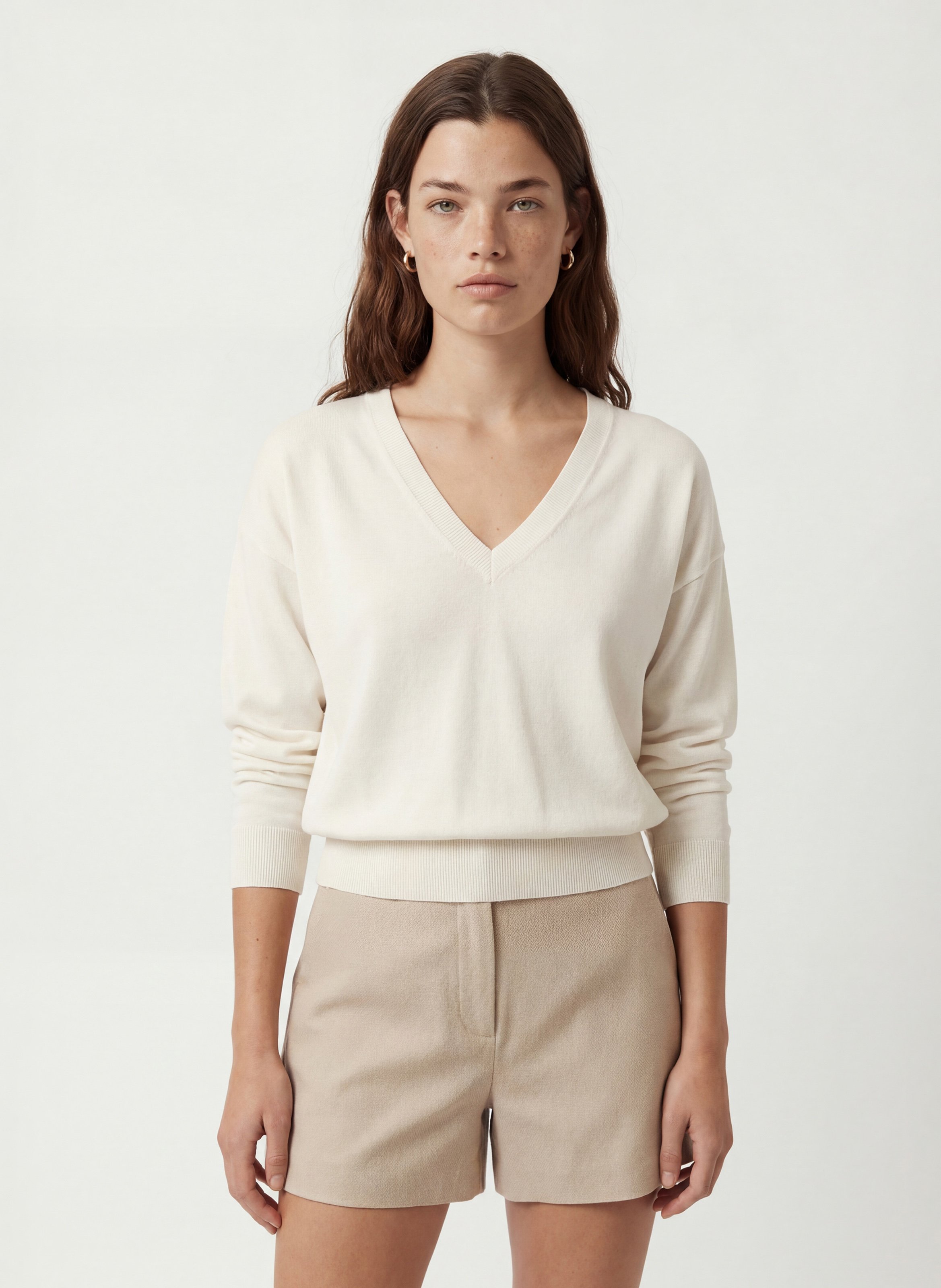 Mixed-knit straight V-neck sweater KOOKAI