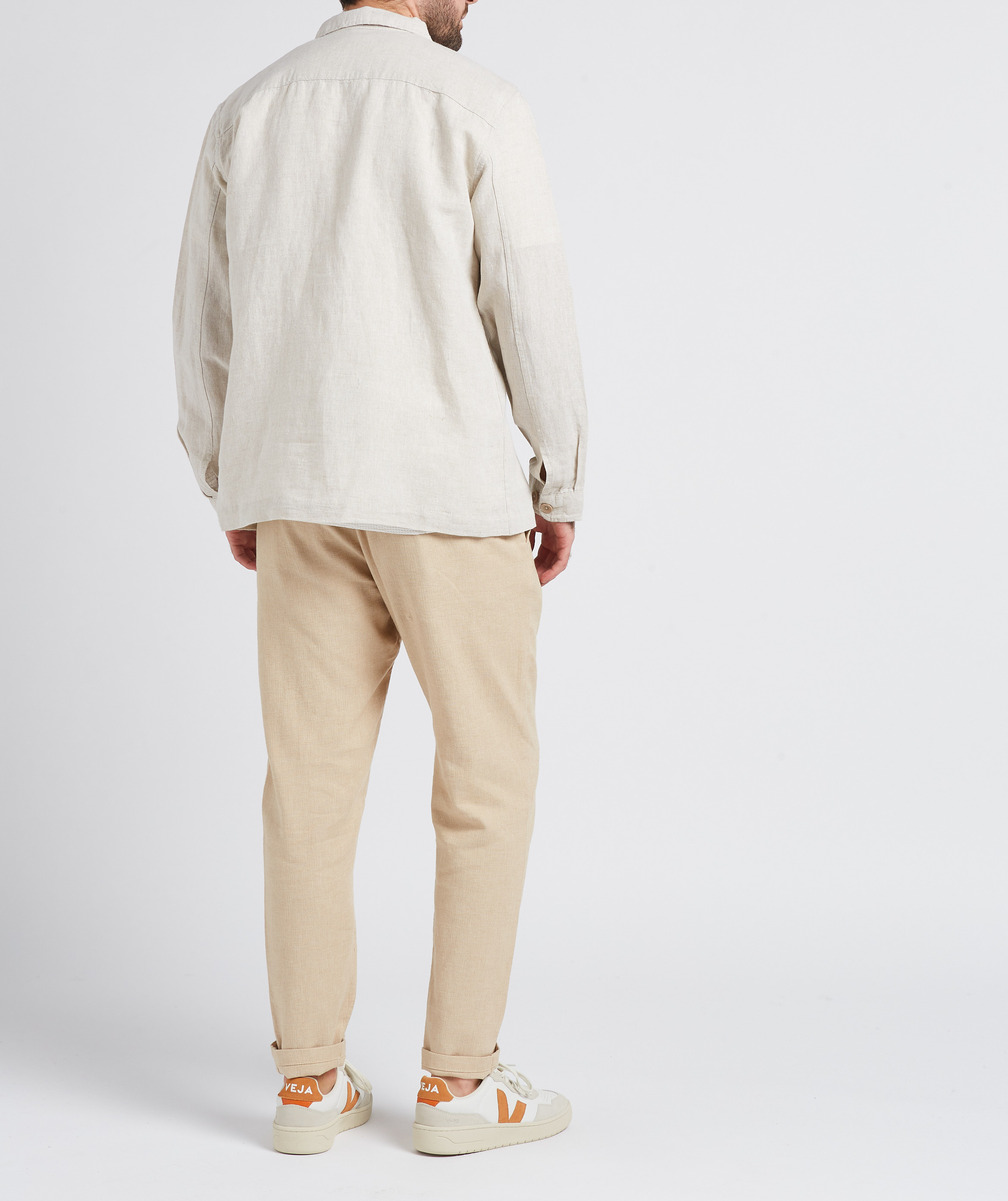 Pantalon droit en coton bio et lin stretch SELECTED Beige