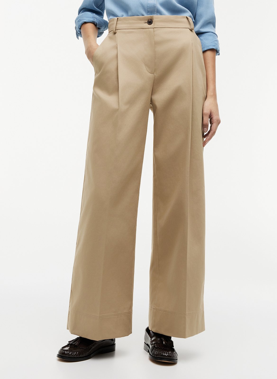 Straight pleated cotton pants TOMMY HILFIGER Beige