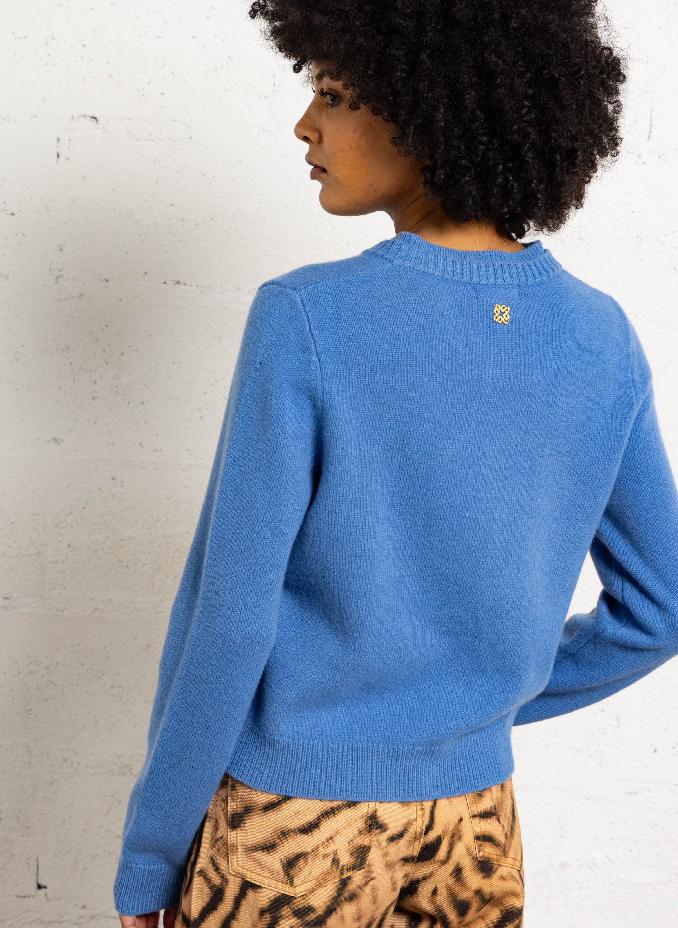 Straight round-neck wool and recycled wool vest SUNCOO Blue