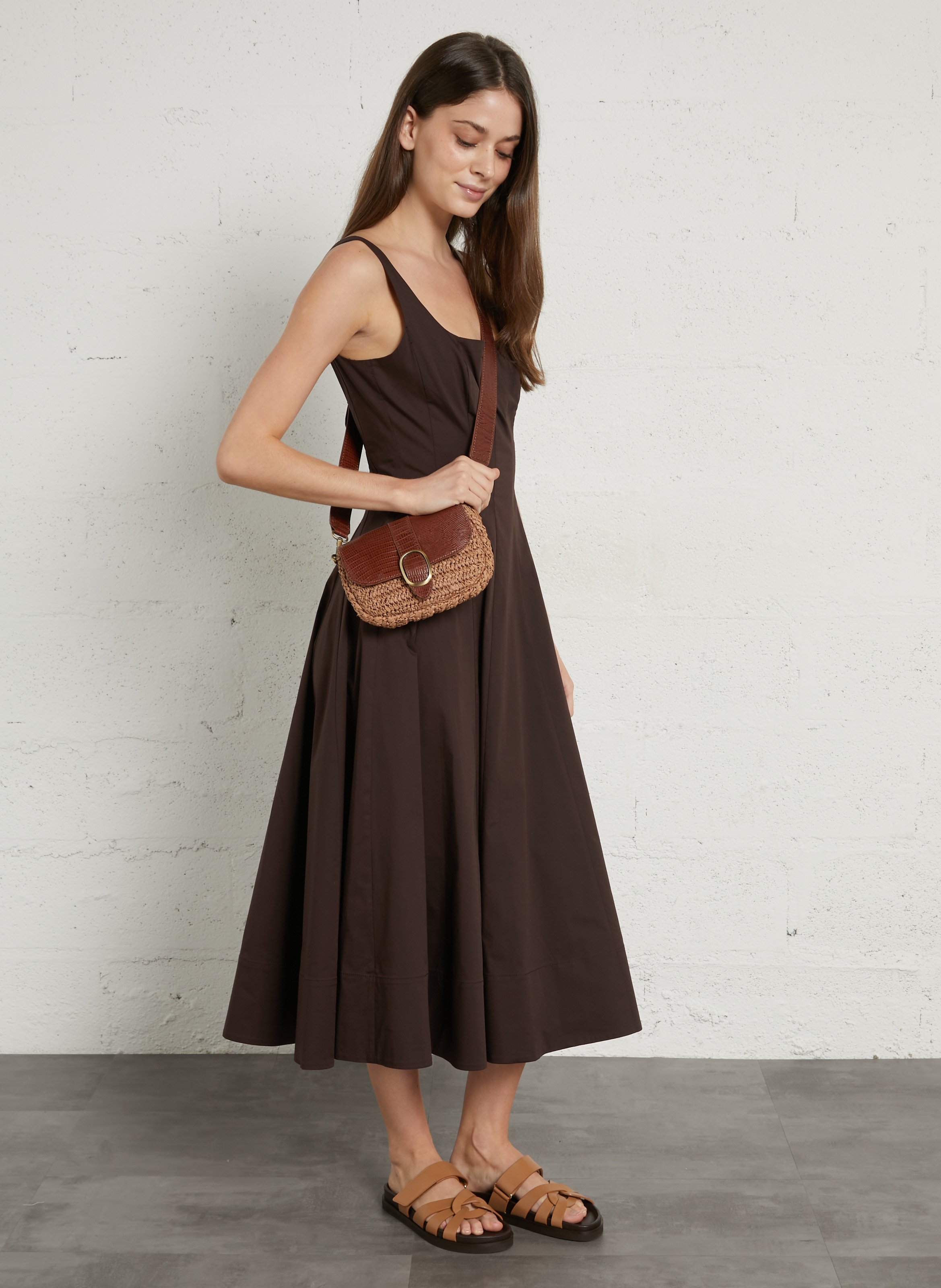 Schoudertas van leer en raffia MAISON 123 Bruin