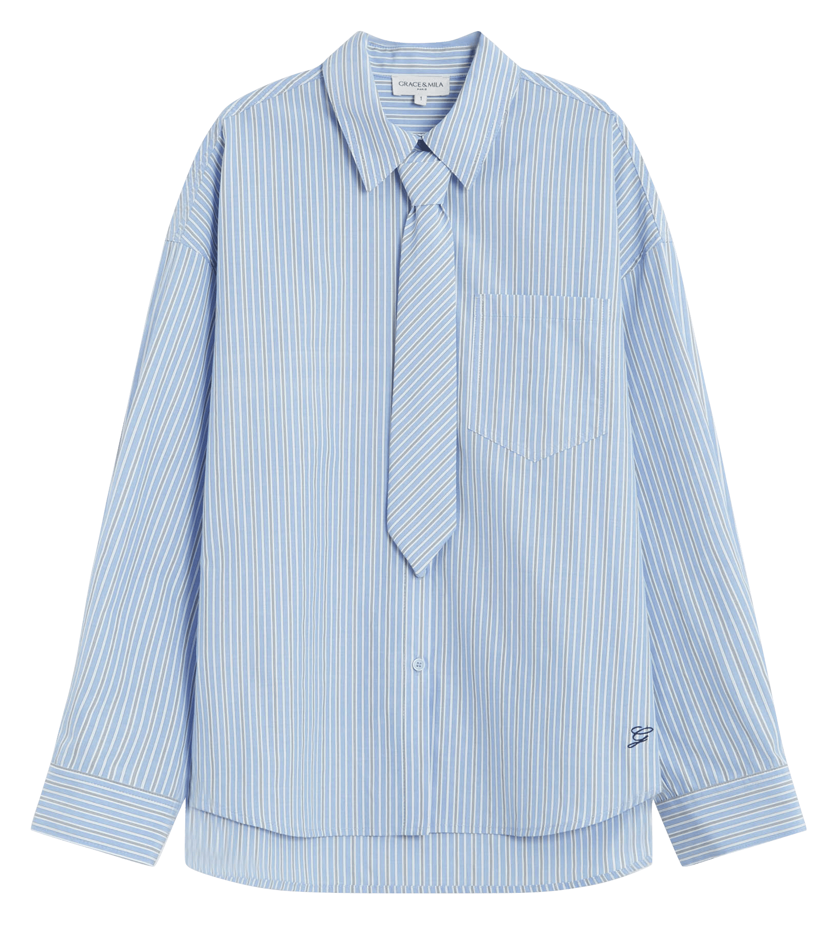 Chemise oversize rayée en coton mélangé GRACE ET MILA Bleu