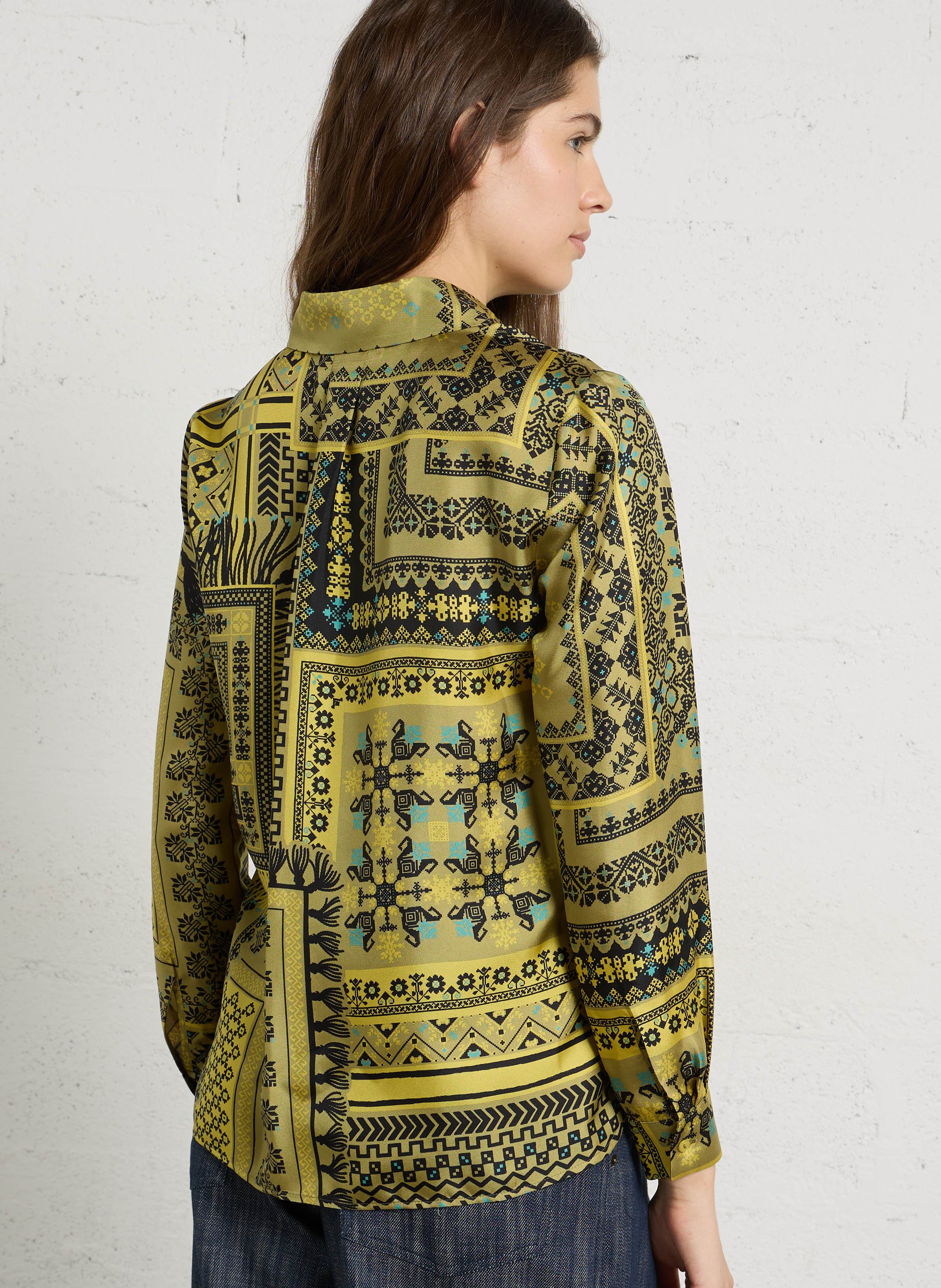 Oversized classic collar silk printed shirt MOMONI Yellow