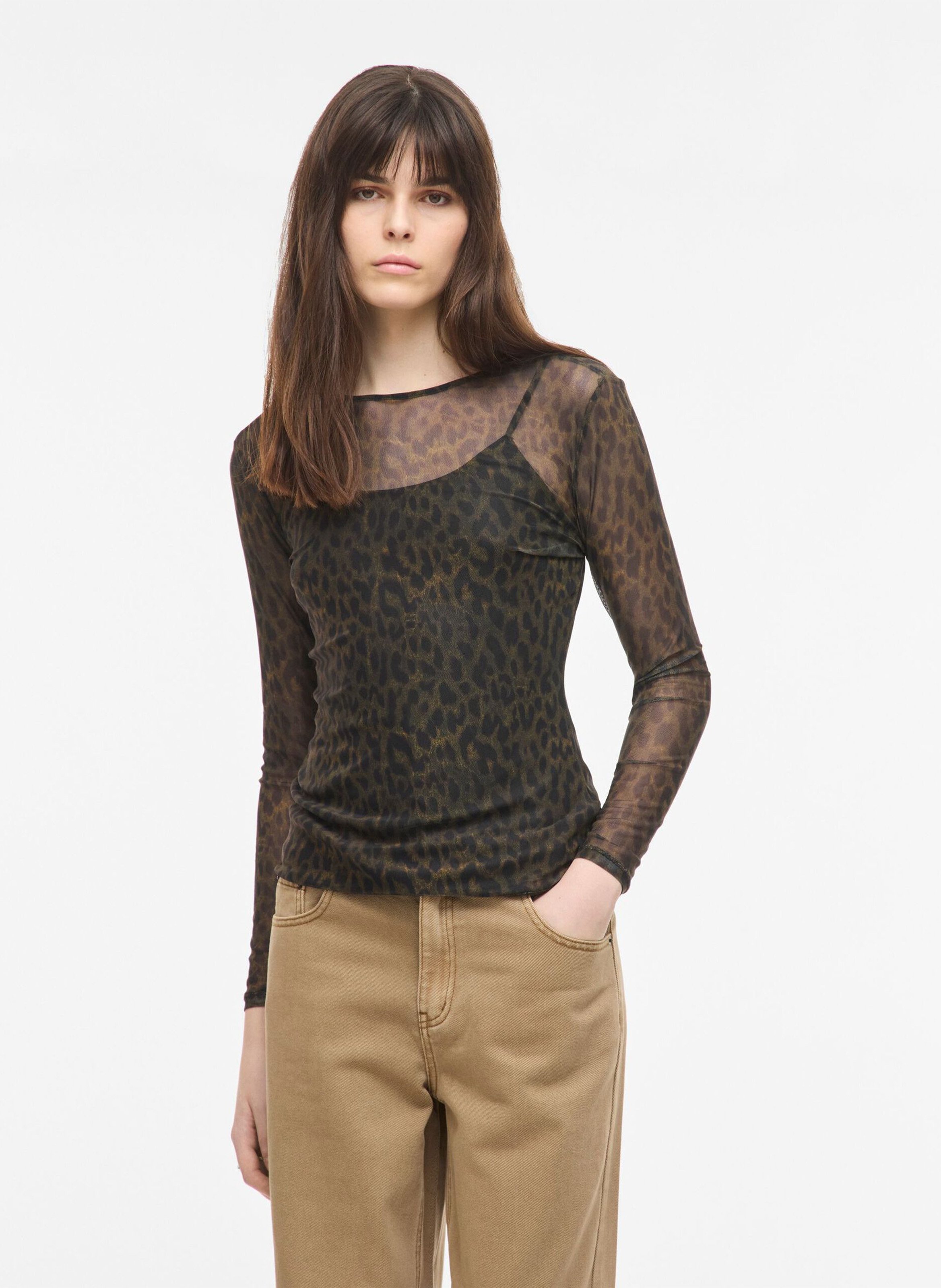 Strakke top met luipaardprint ROUGE EDIT Goudkleurig