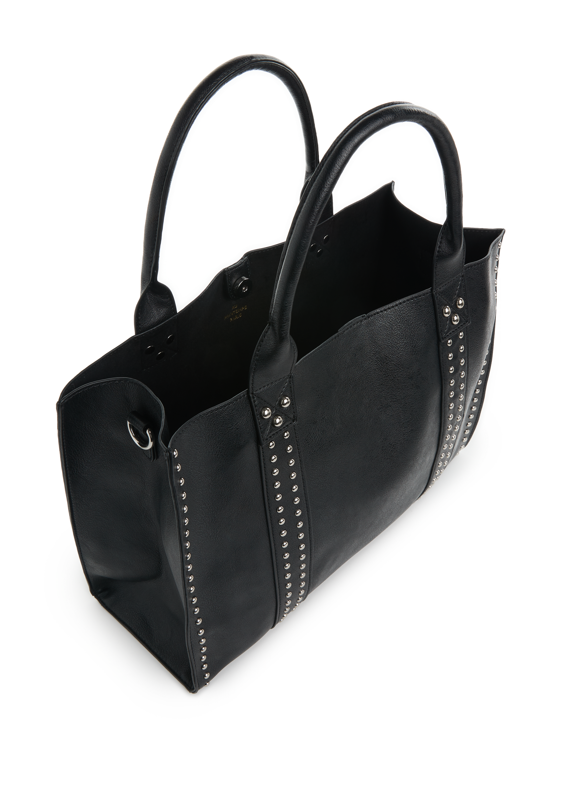 Shopping bag in black leather with studs AU PRINTEMPS PARIS Black