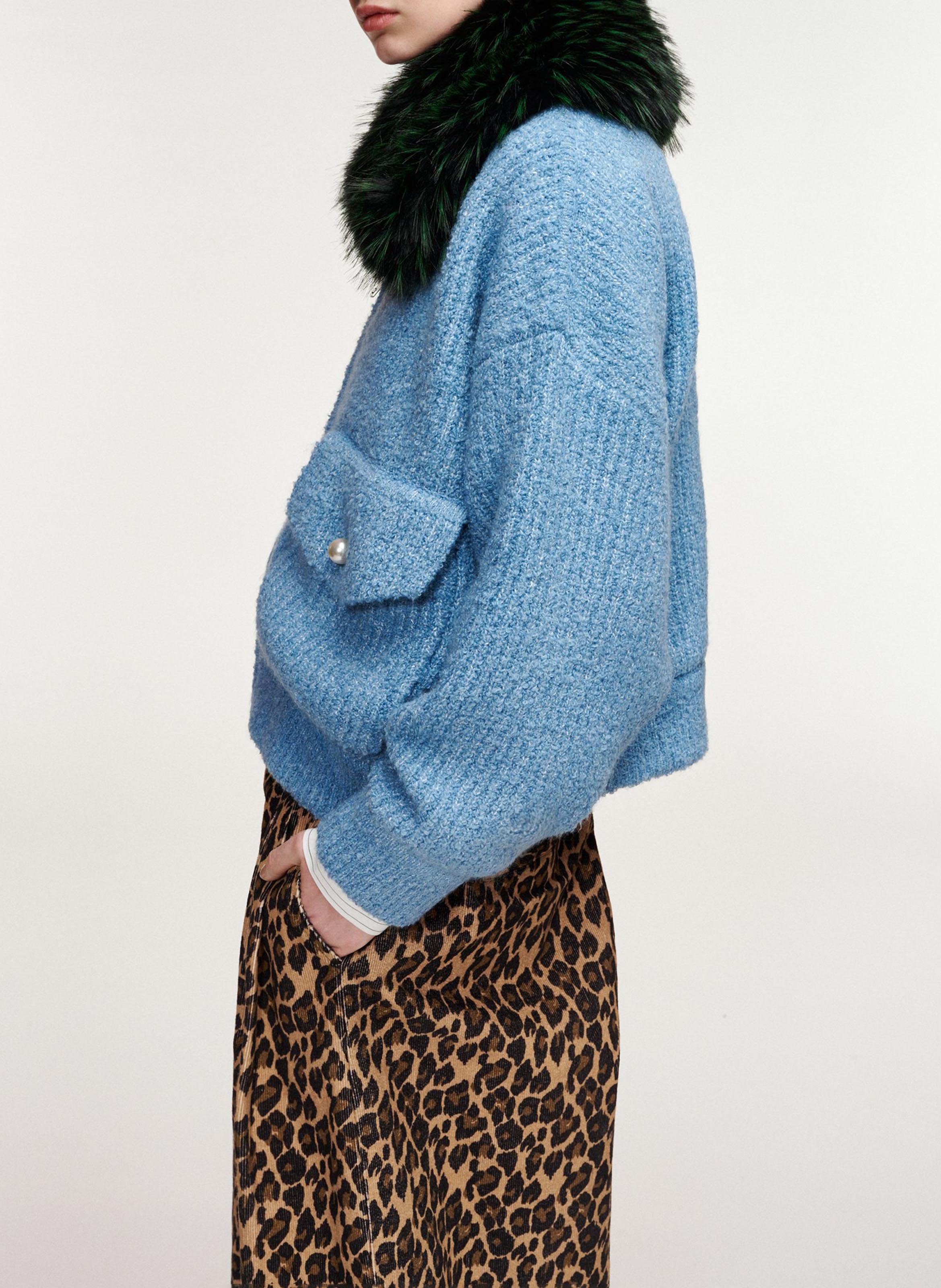 Oversized aviator jacket with removable collar | Blue ESSENTIEL ANTWERP Women