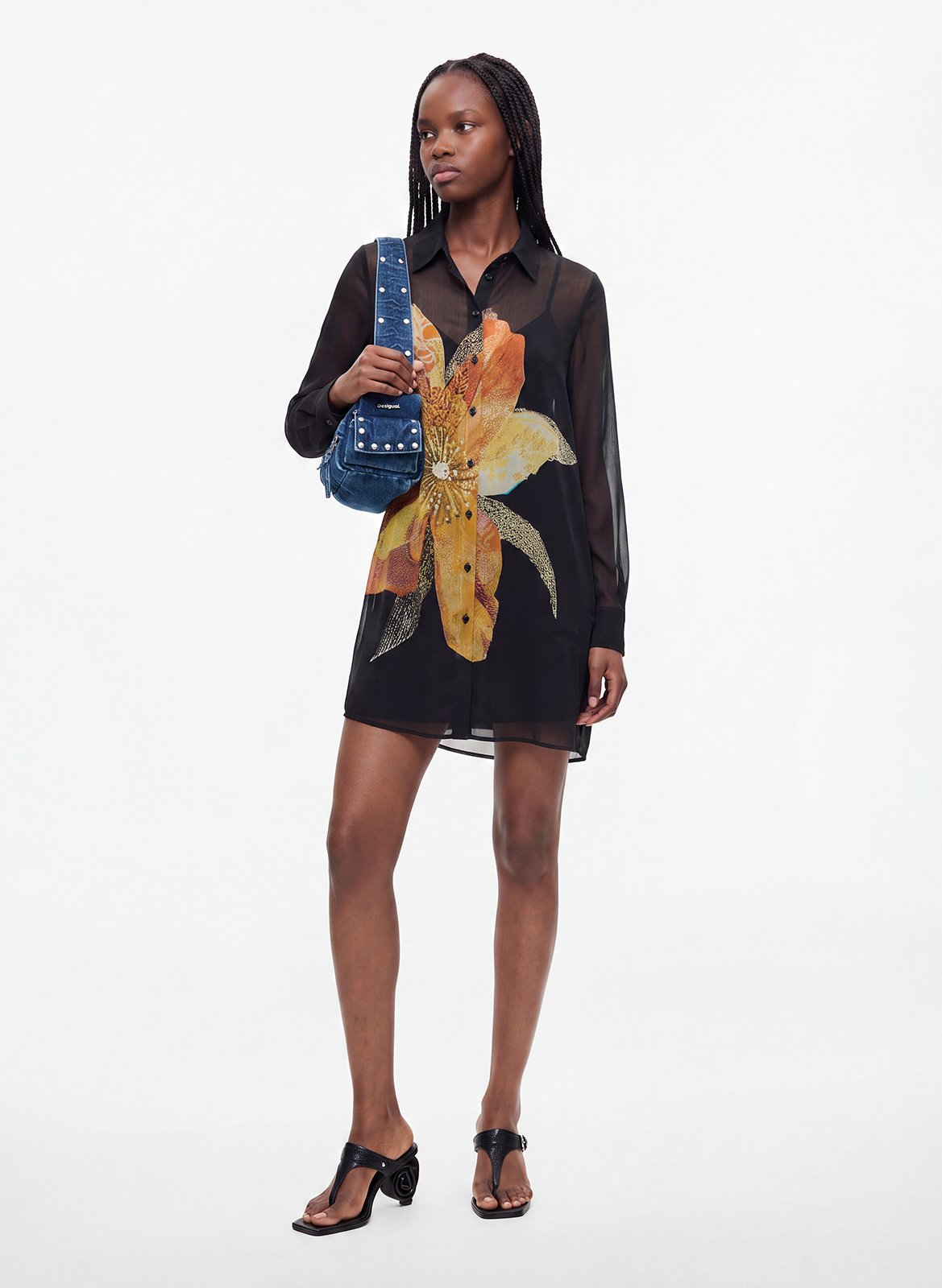 Short dress with classic collar DESIGUAL Black
