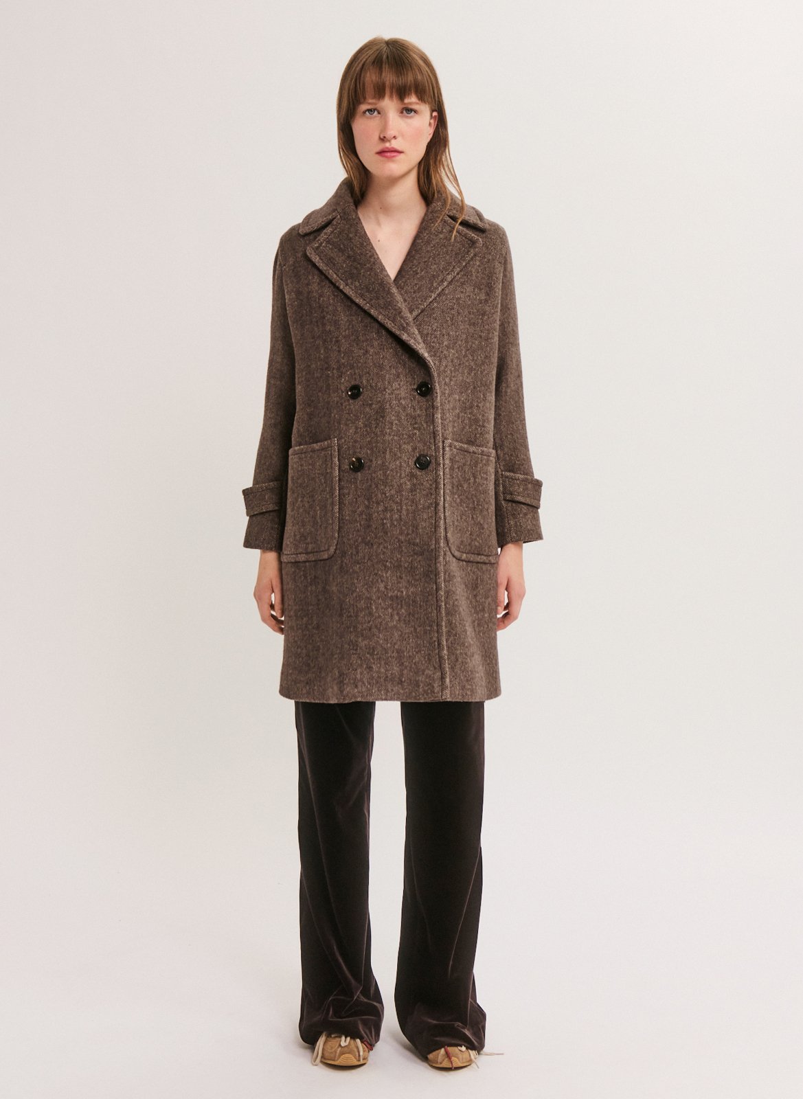 Manteau col tailleur en laine mélangée PABLO Marron