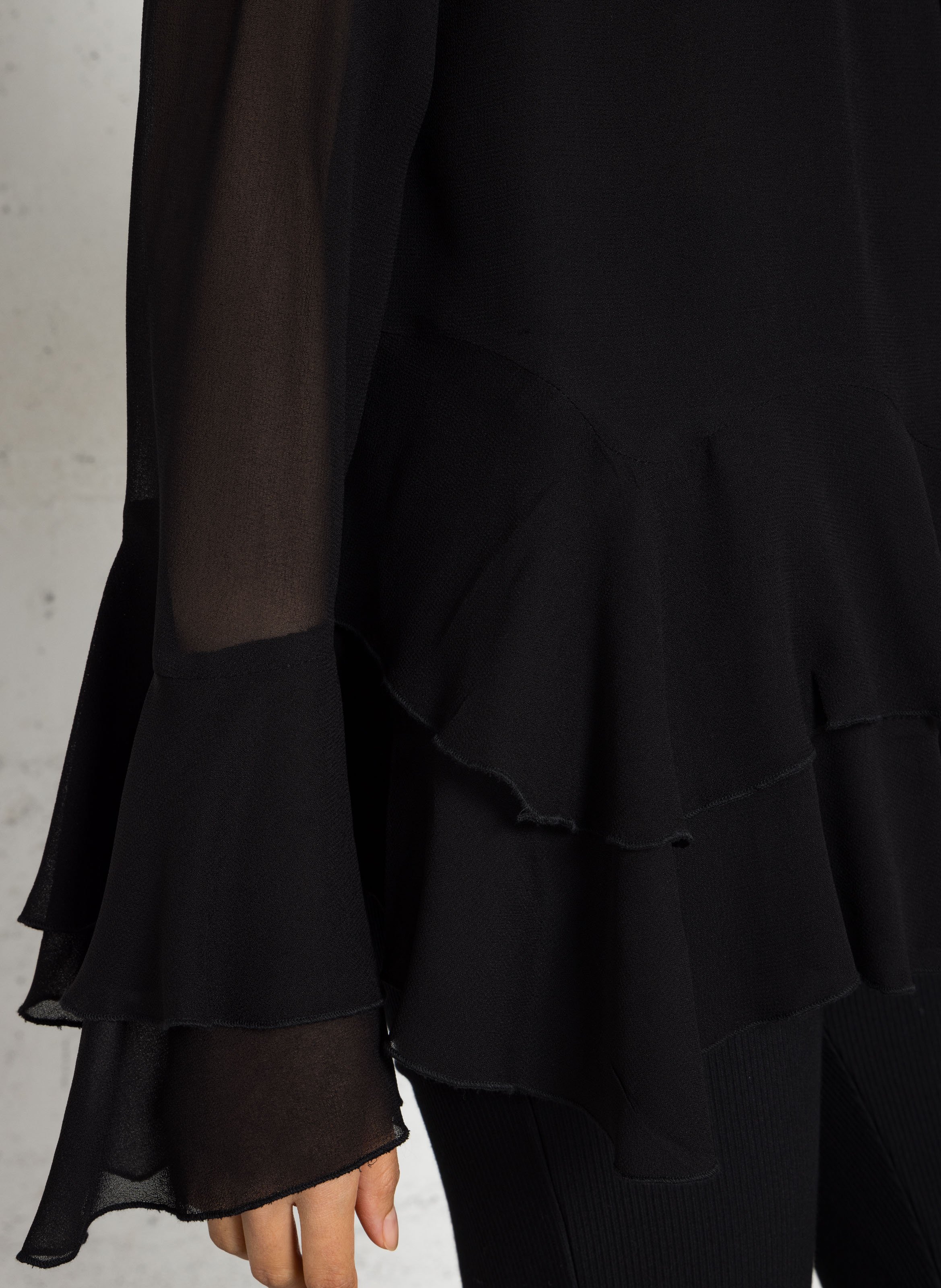 Doorschijnende blouse met effen ruches LE TEMPS DES CERISES Zwart