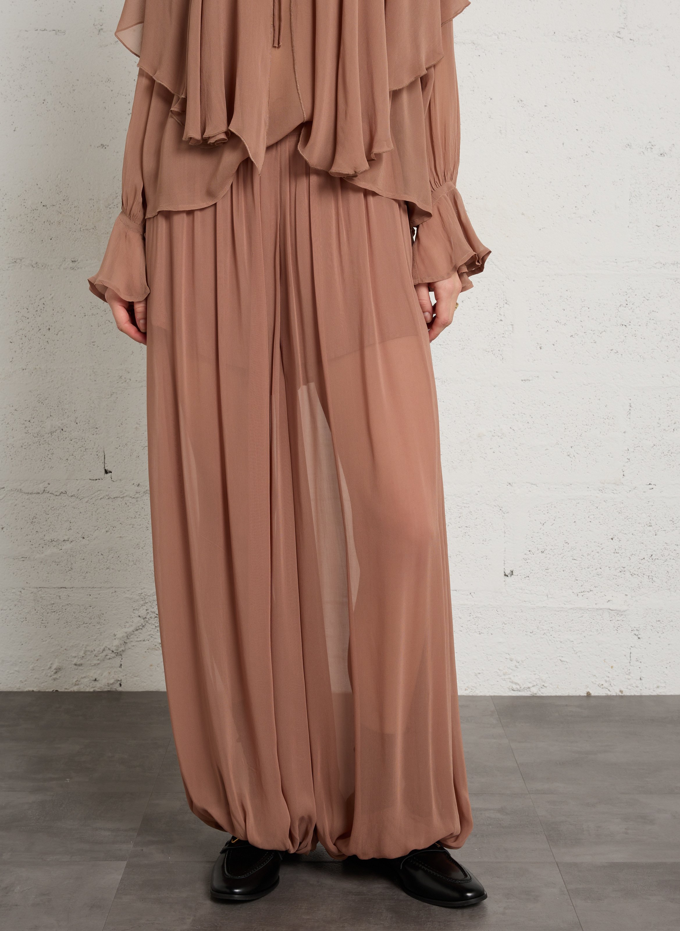 Pantalon ballon large en voile IKKS Marron