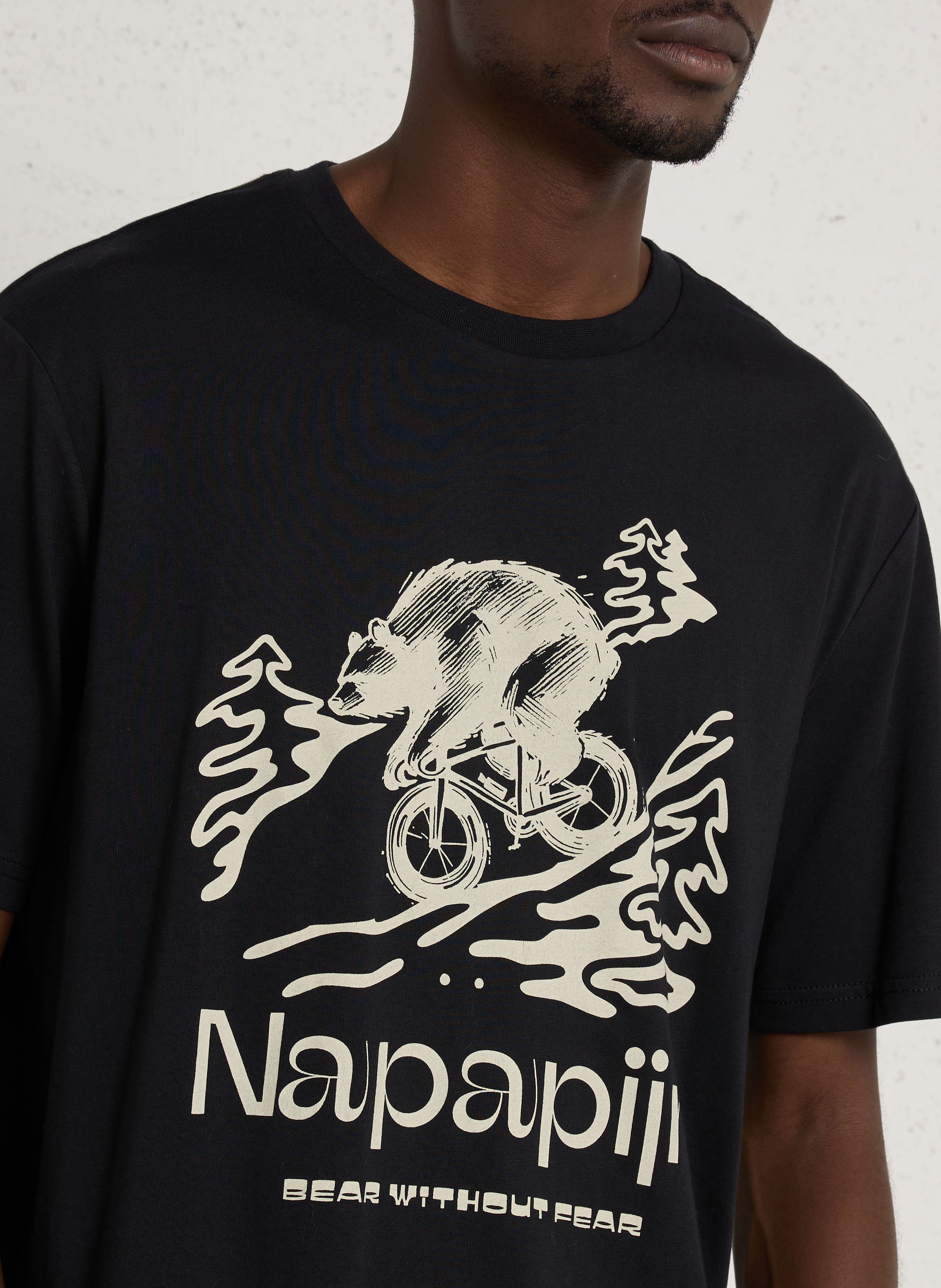 Gerade geschnittenes Baumwoll-T-Shirt mit Print NAPAPIJRI Schwarz