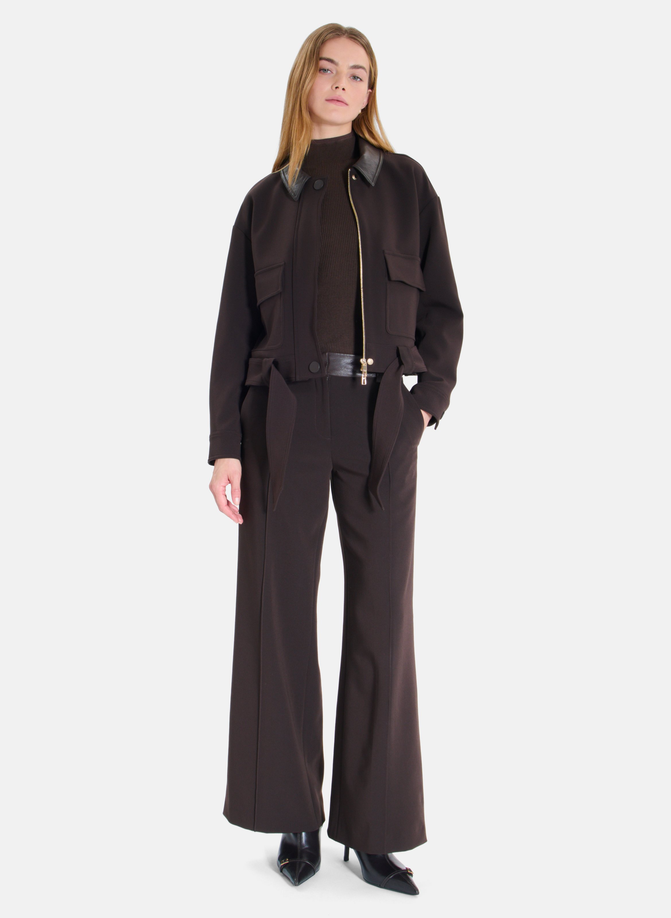 Pantalon droit uni à jambes larges ZAPA Marron