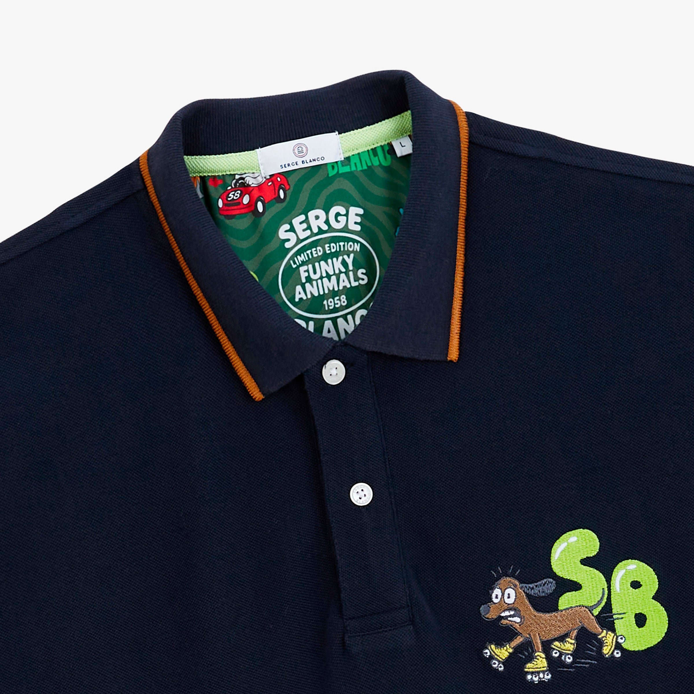 FUNKY ANIMALS short-sleeved piqué cotton polo shirt SERGE BLANCO Blue