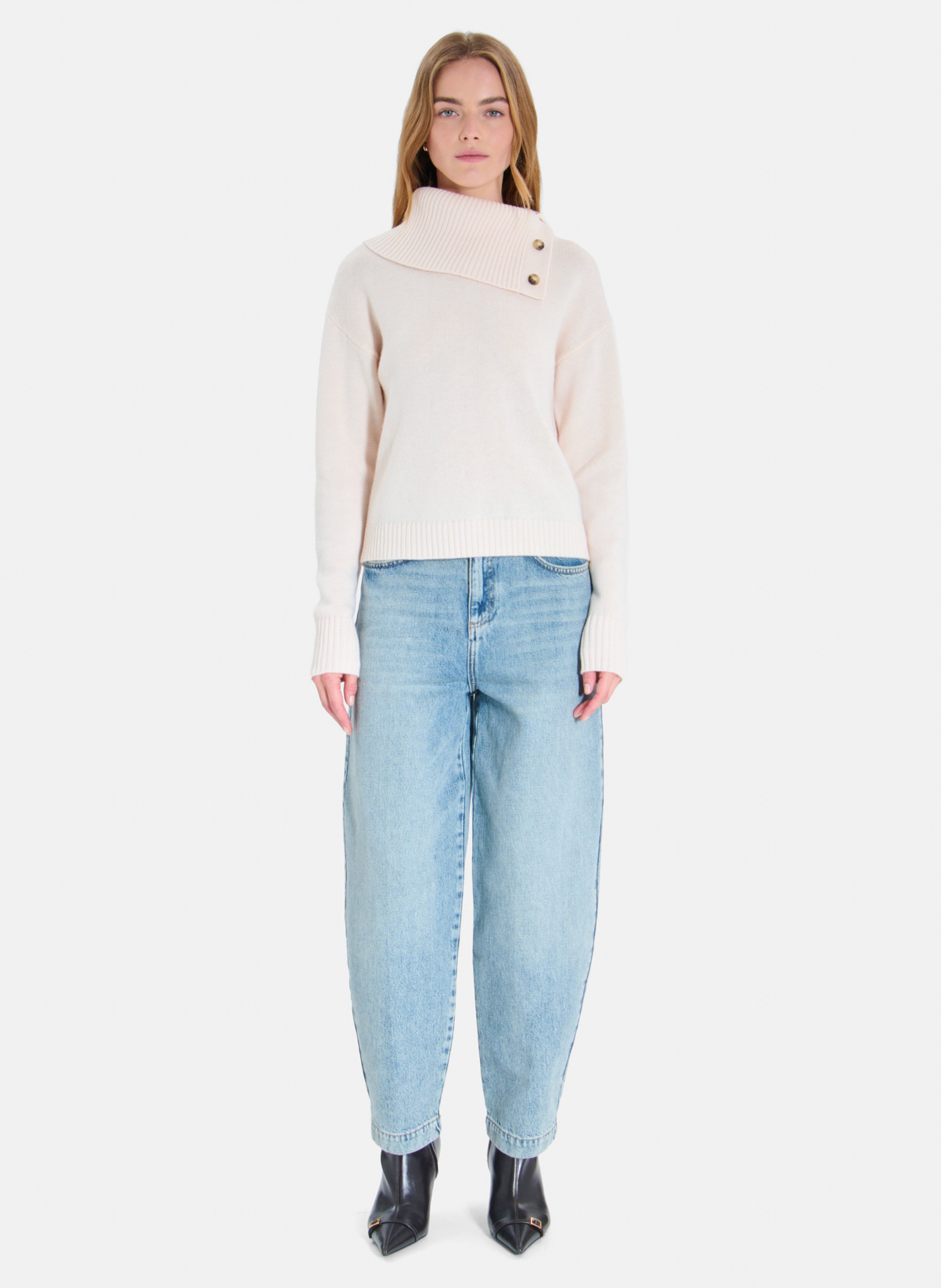 Pull col roulé boutonné en laine ZAPA Beige