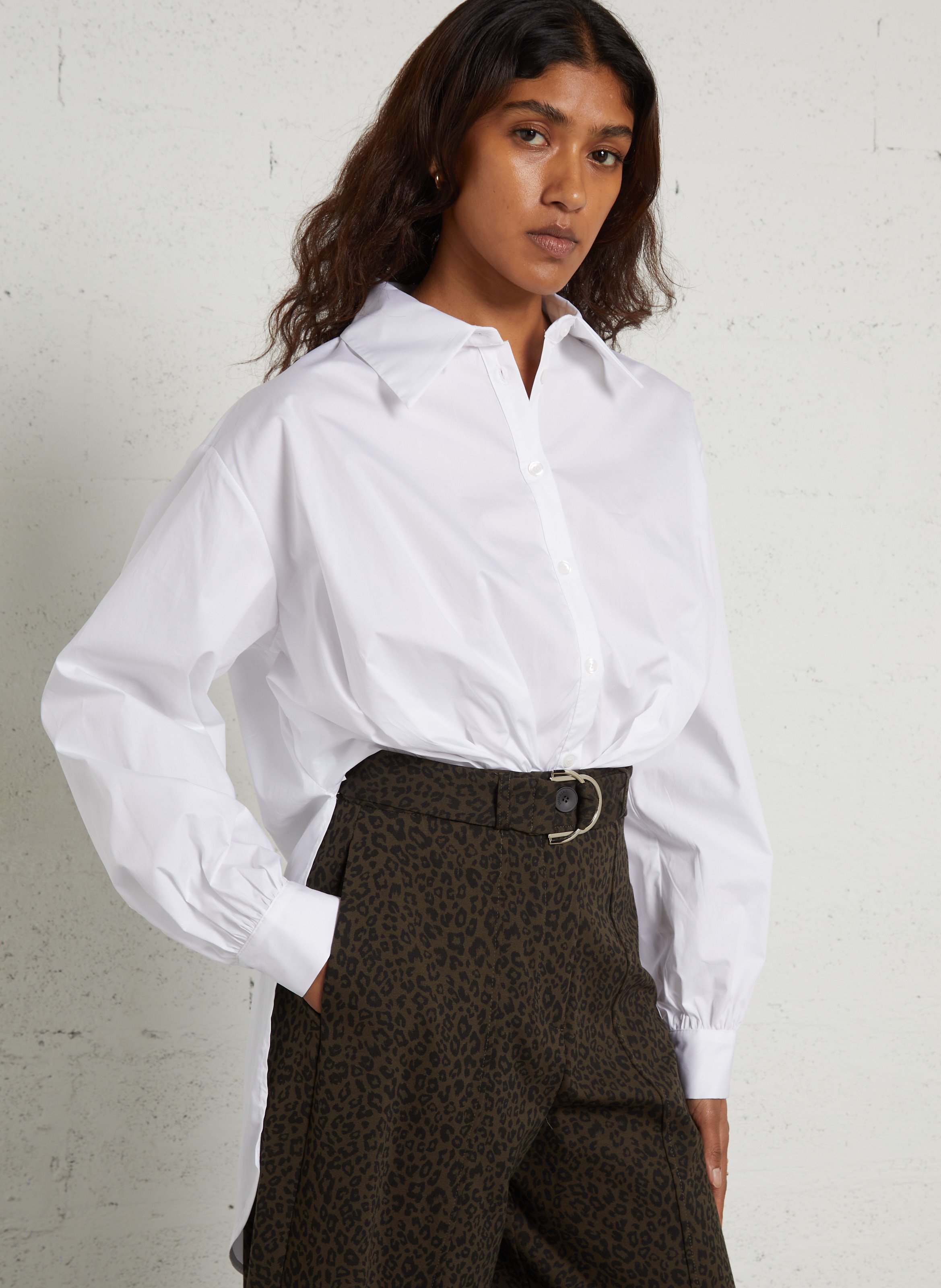 Classic collar cotton shirt bodysuit IMPERIAL White