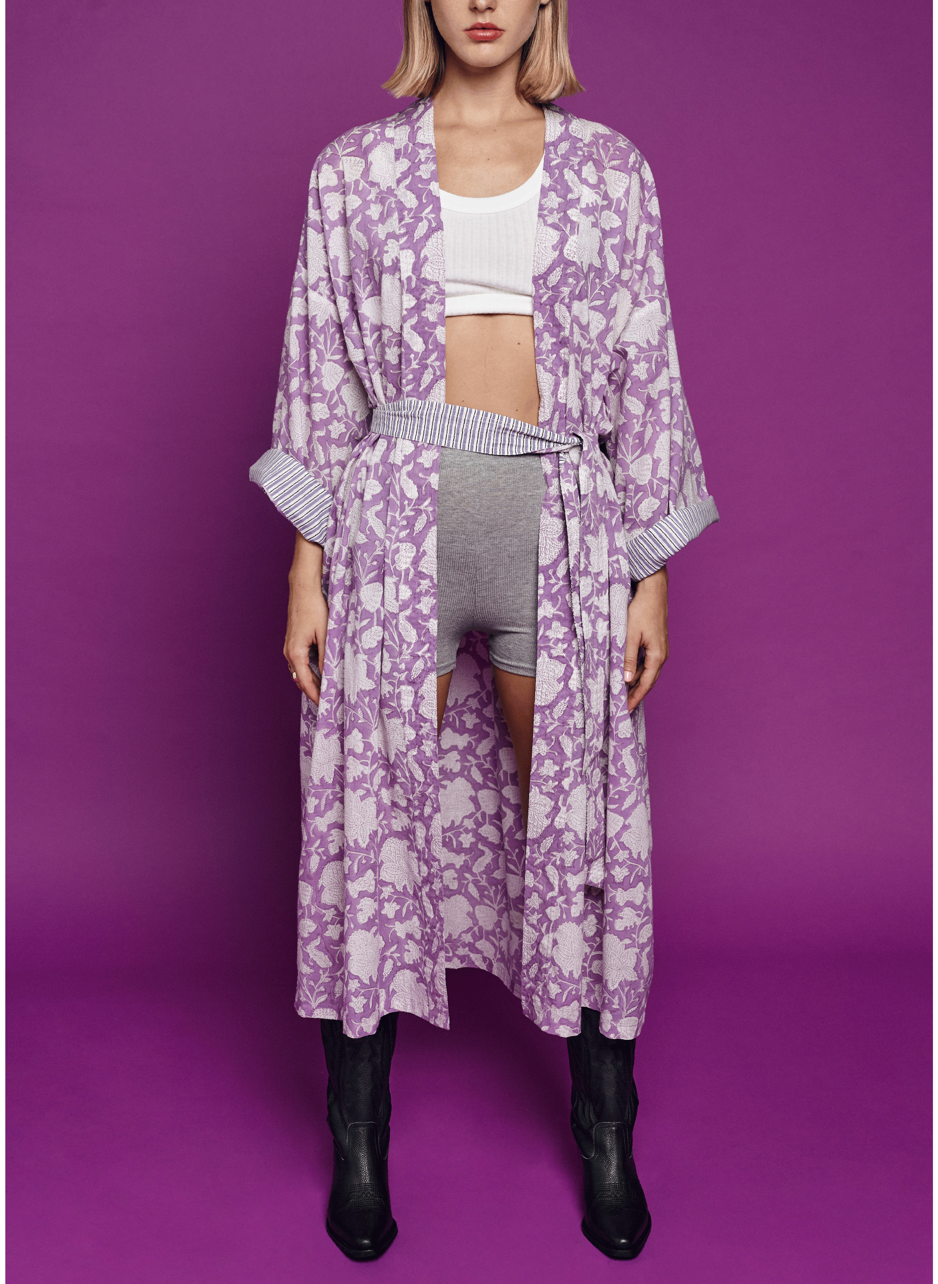 15 YEARS - LIMITED EDITION printed cotton kimono LUCAS DU TERTRE Purple