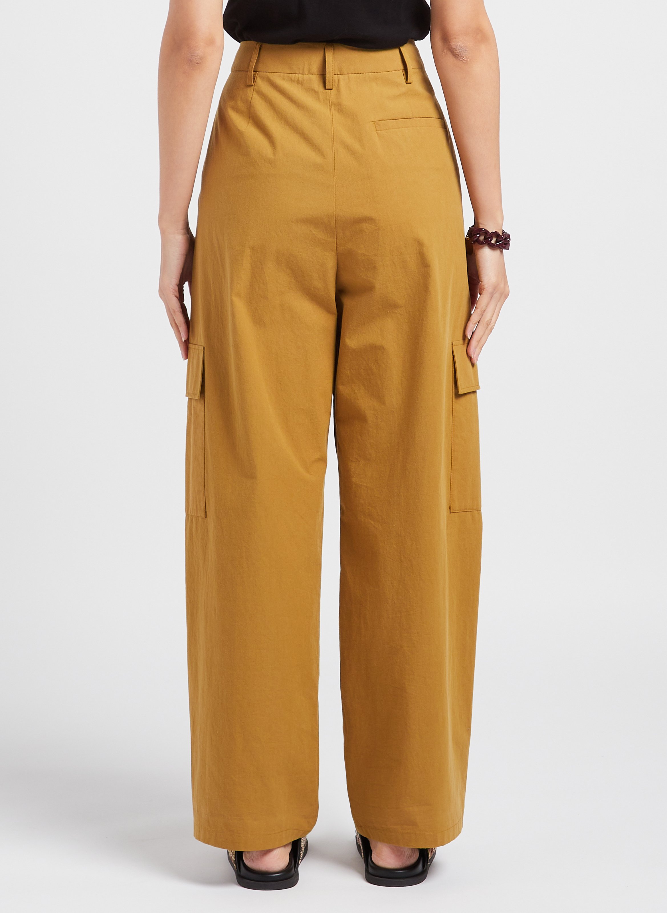 High-rise wide-leg cotton cargo pants Khaki