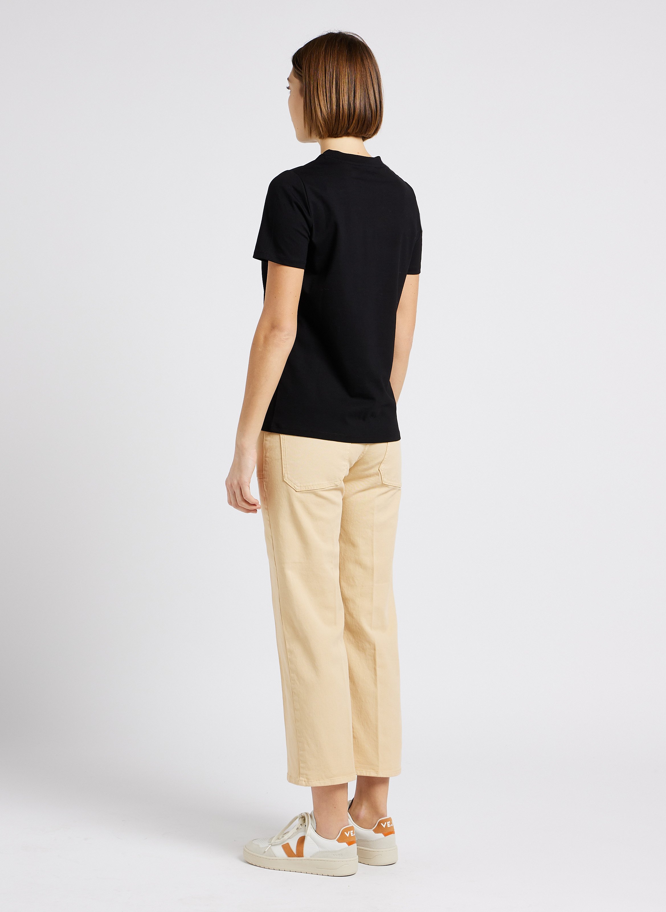 Gerade geschnittenes Rundhals-T-Shirt aus Baumwoll-Mix MAISON 123 Schwarz