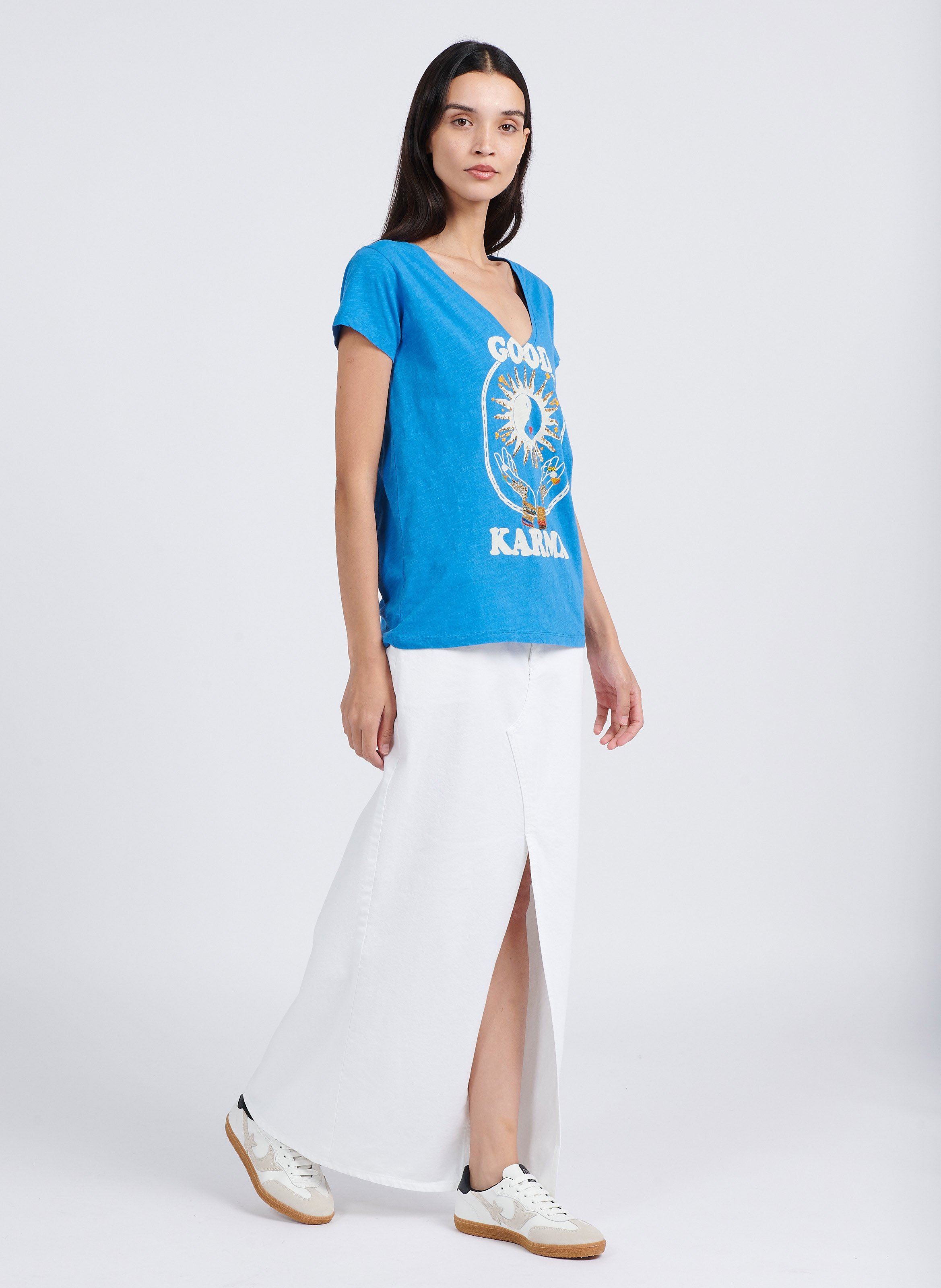 Baskets basses en cuir bi-matière BA&SH Blanc