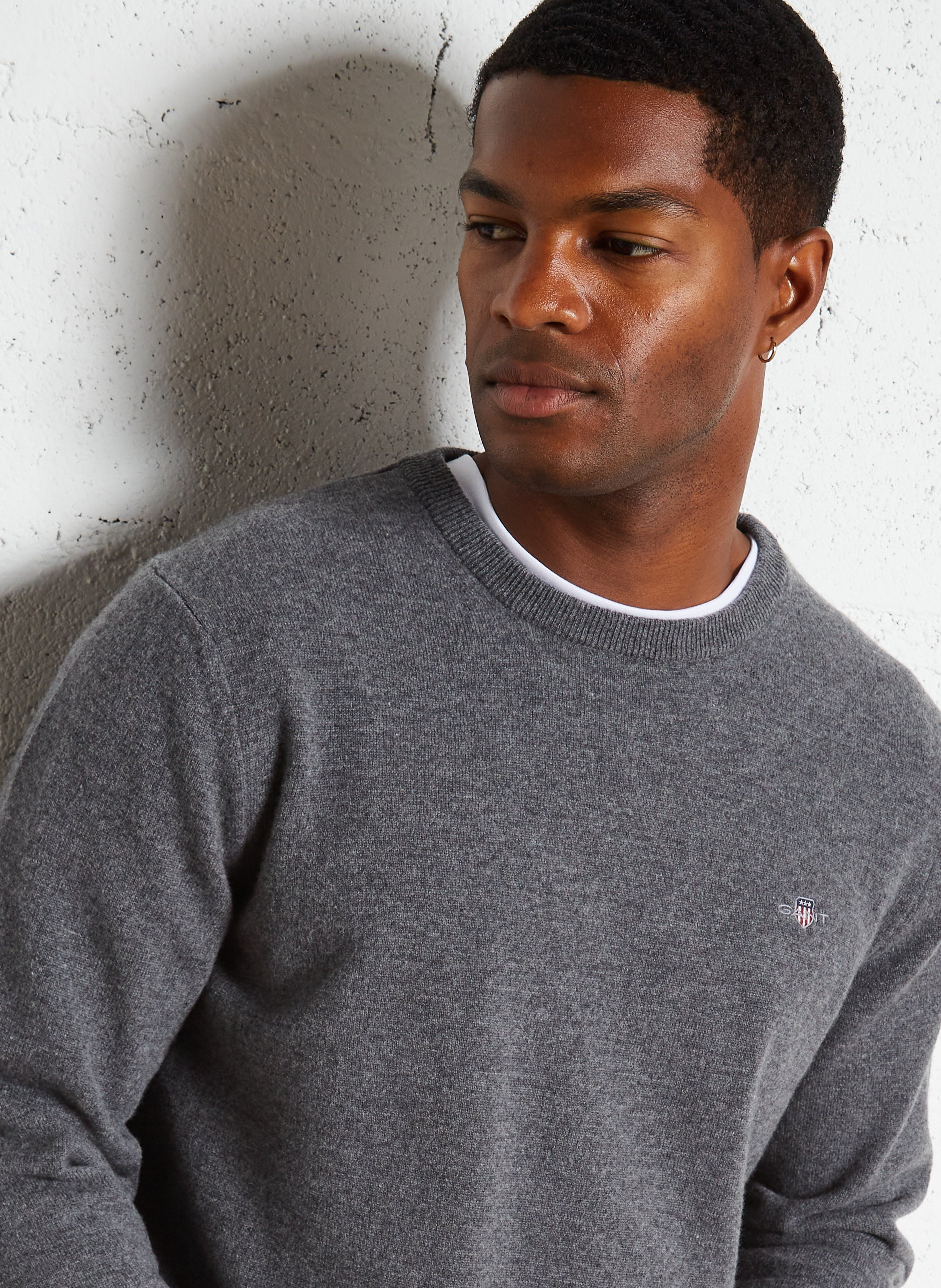 Straight round-neck wool sweater GANT Grey