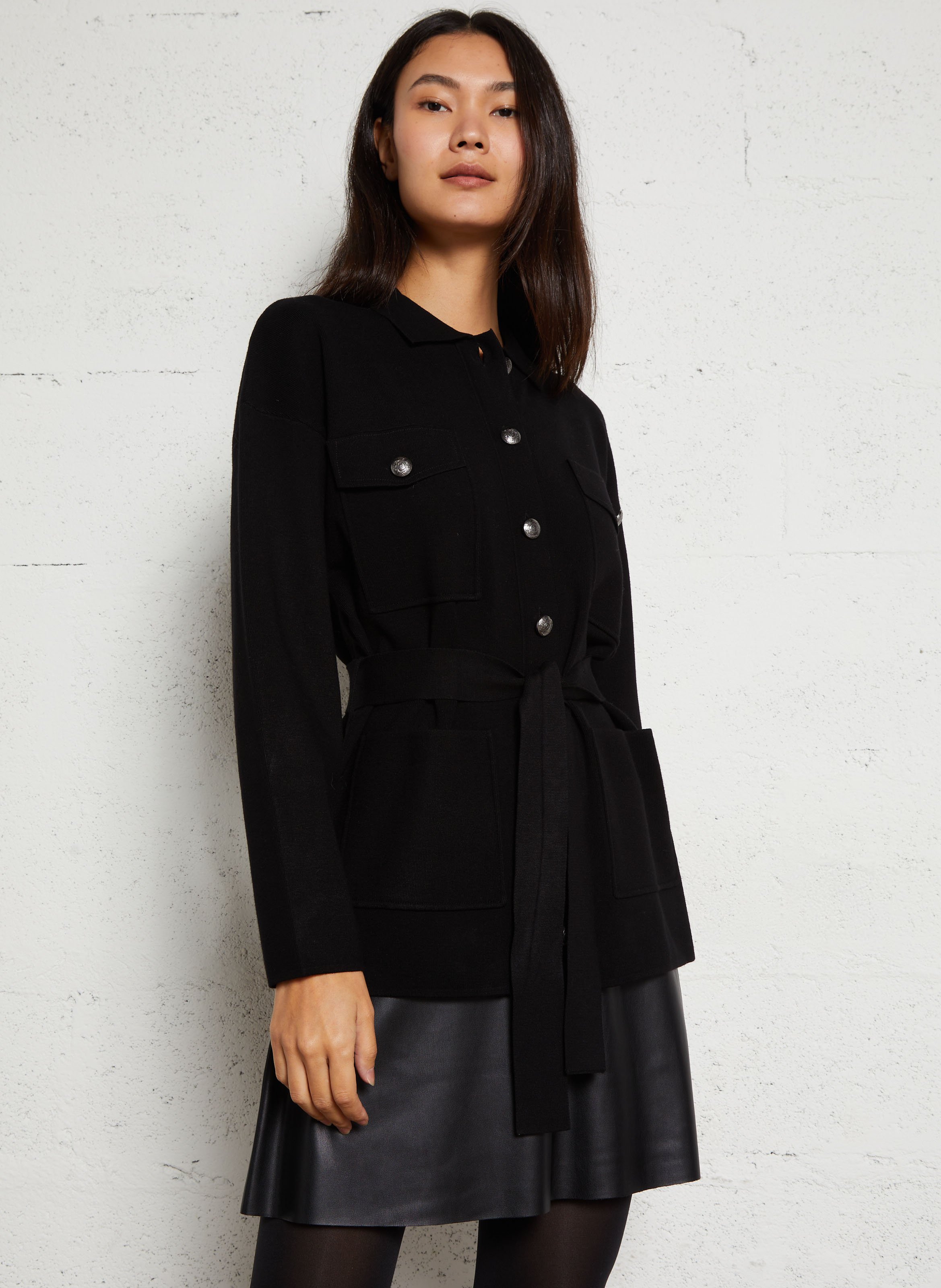 Gilet droit boutonné à ceinture Noir IKKS