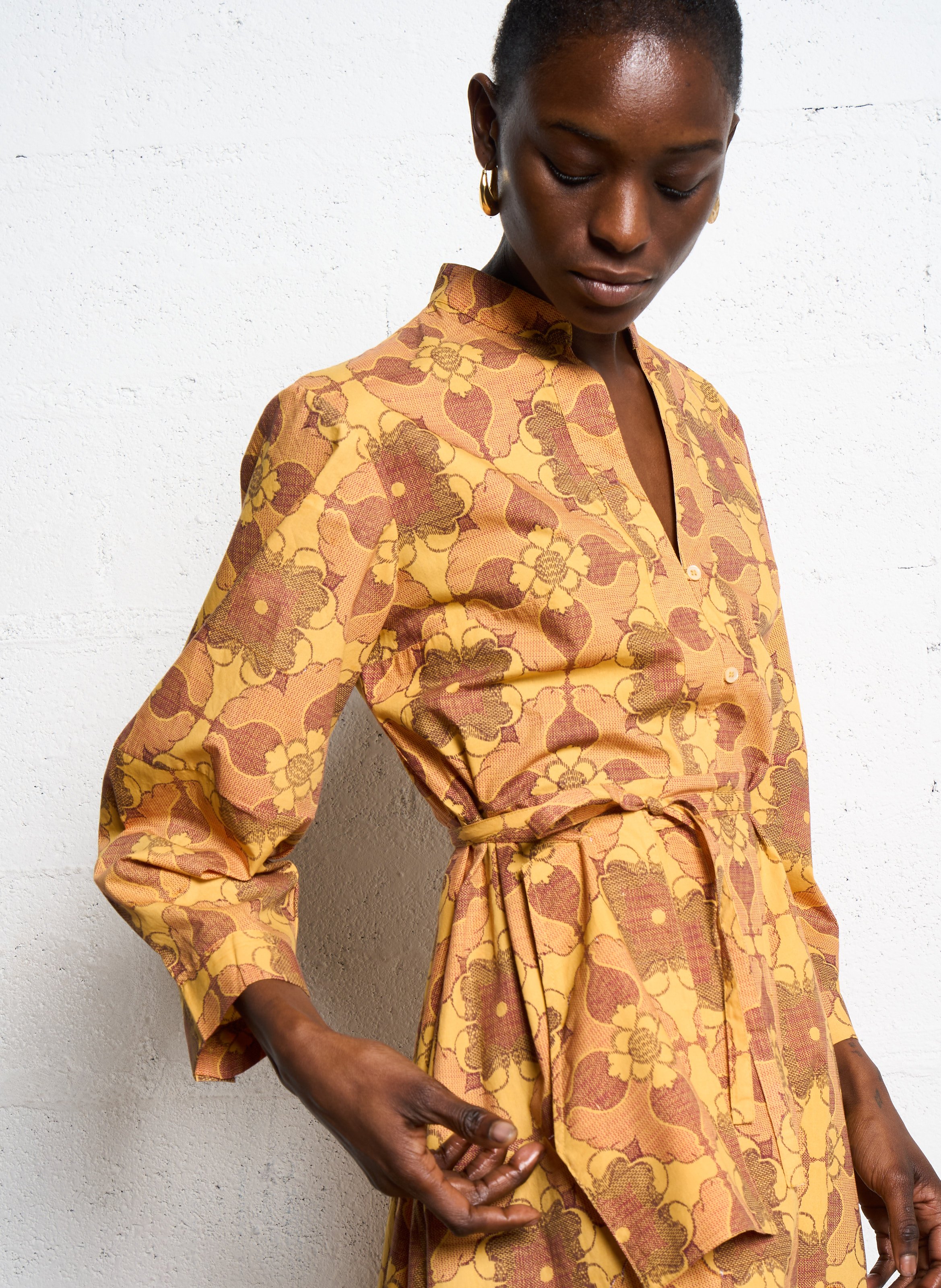 Long printed cotton dress ANTIK BATIK Brown