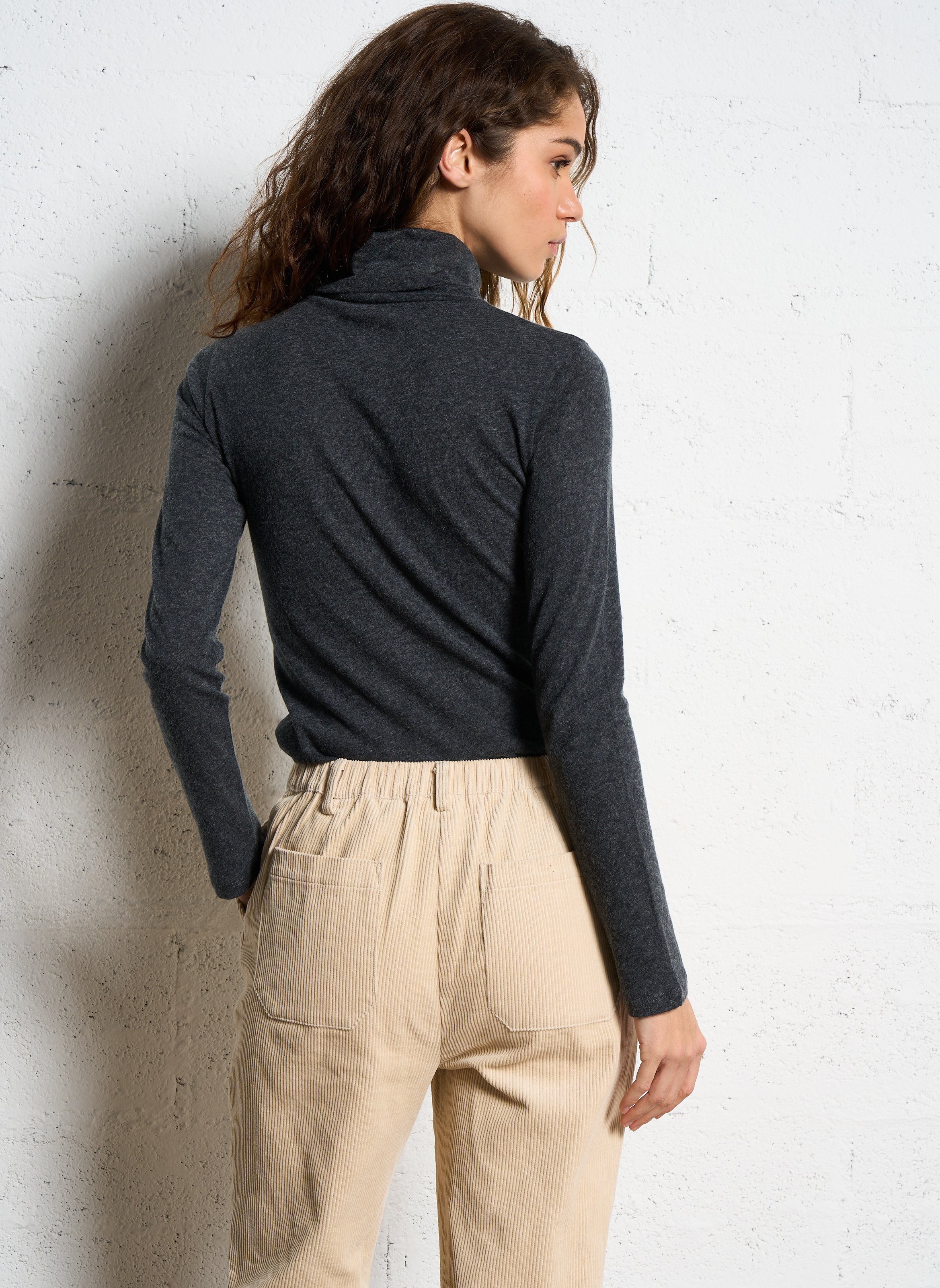 Tee-shirt col roulé en coton et cachemire MAJESTIC FILATURES Gris