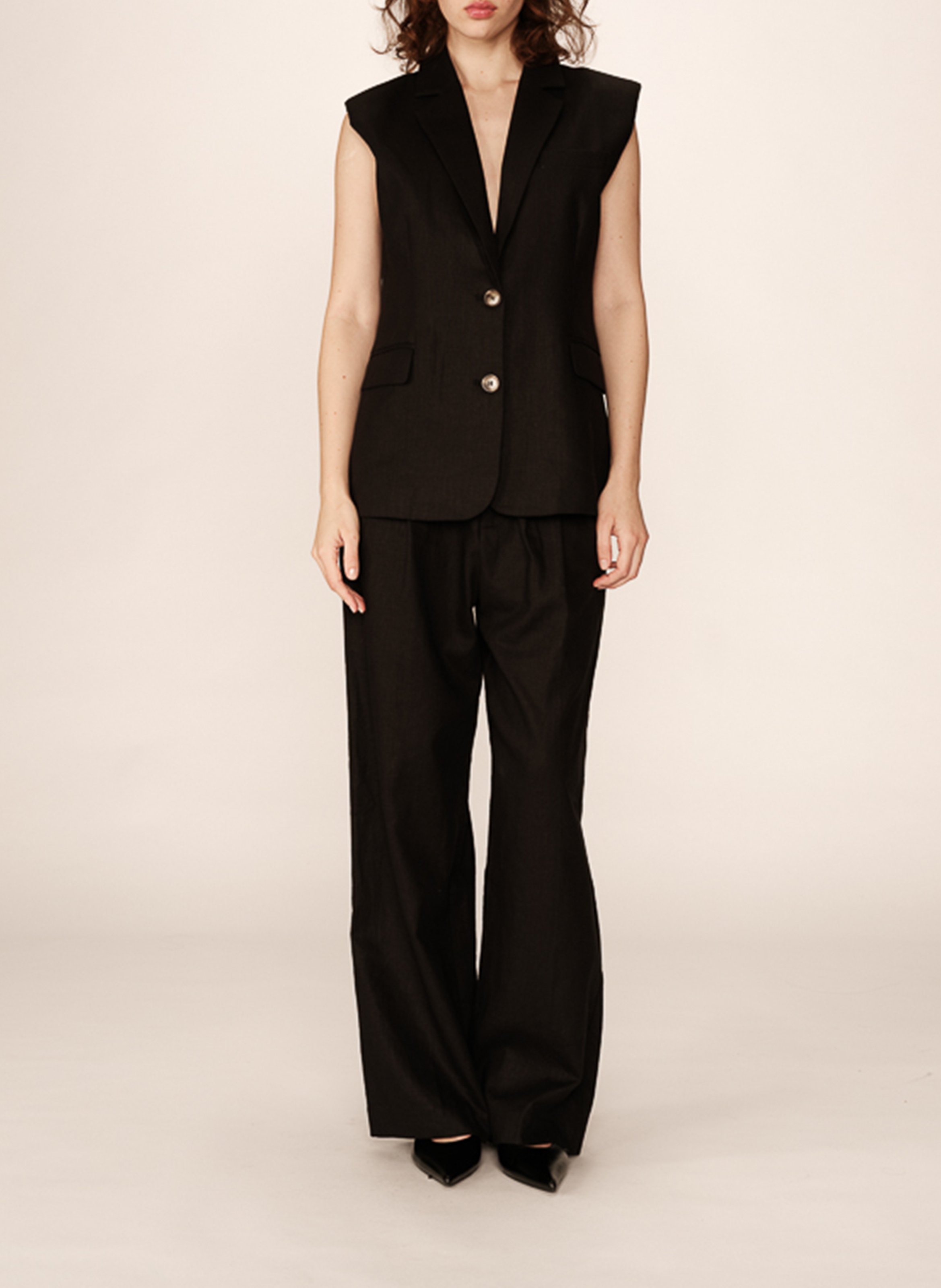 Straight linen-blend jacket  GRACE ET MILA Black
