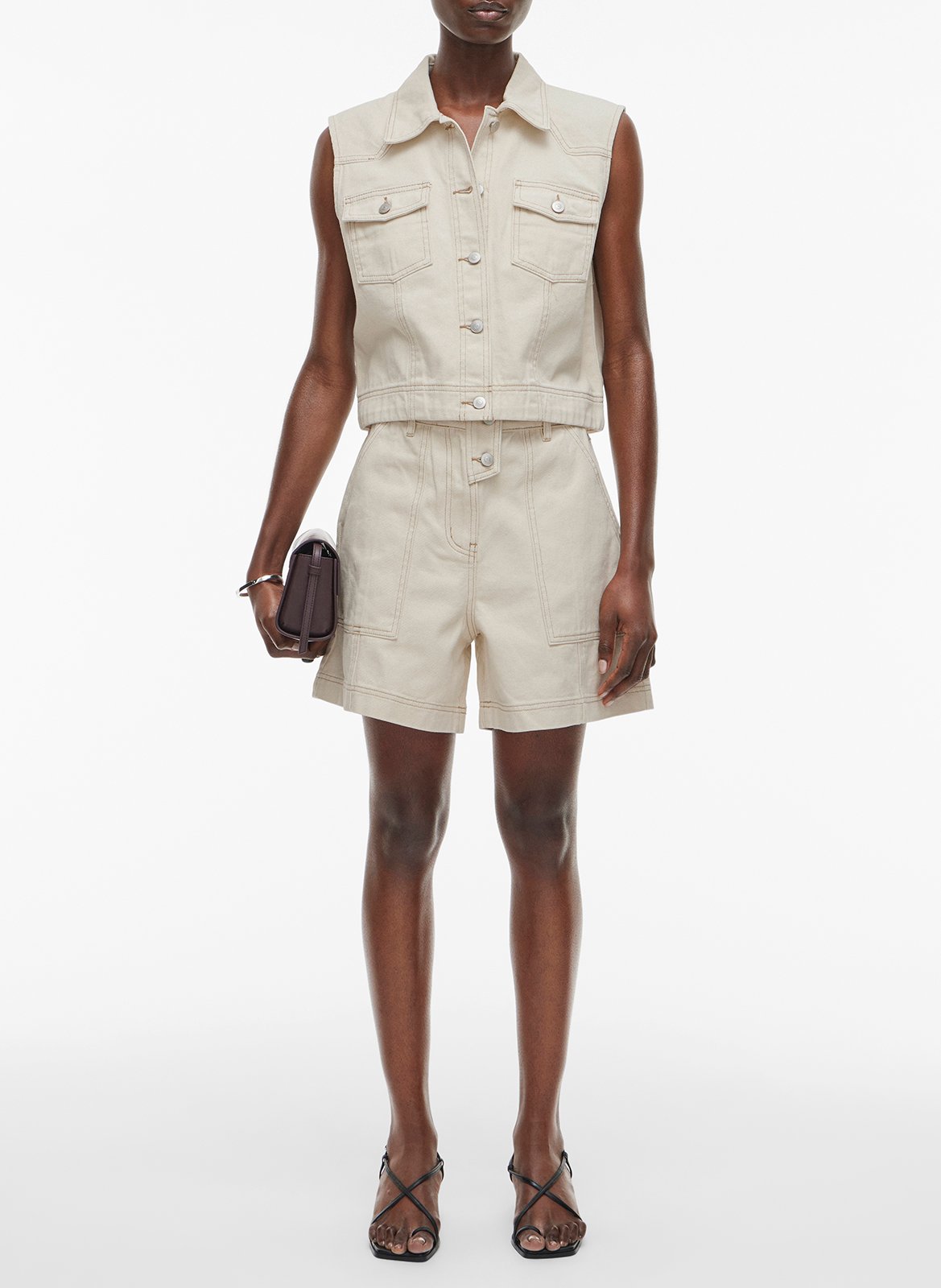 Kurze ärmellose Jeansweste ROUGE EDIT Beige