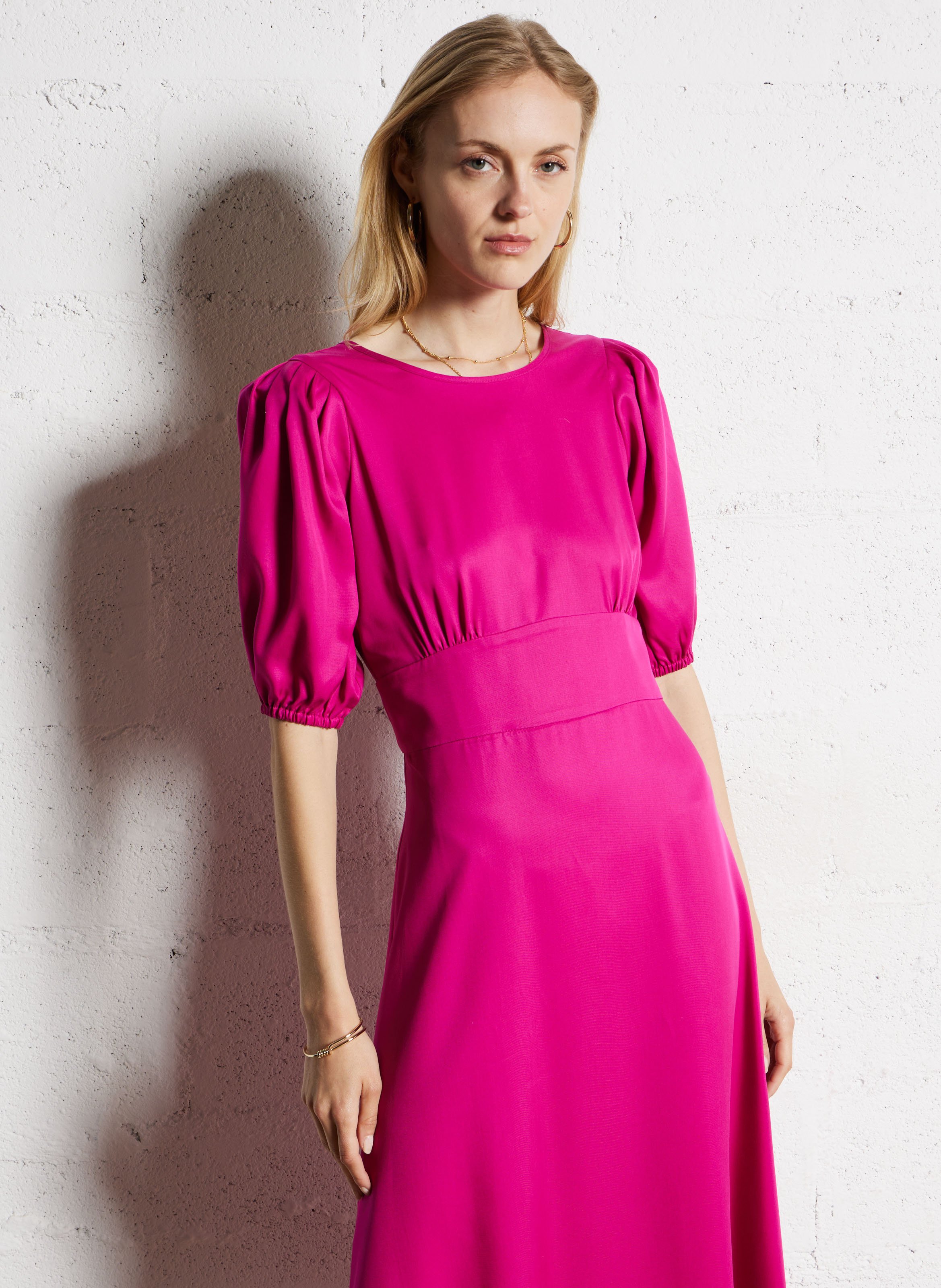 Rechte jurk met ronde hals Roze