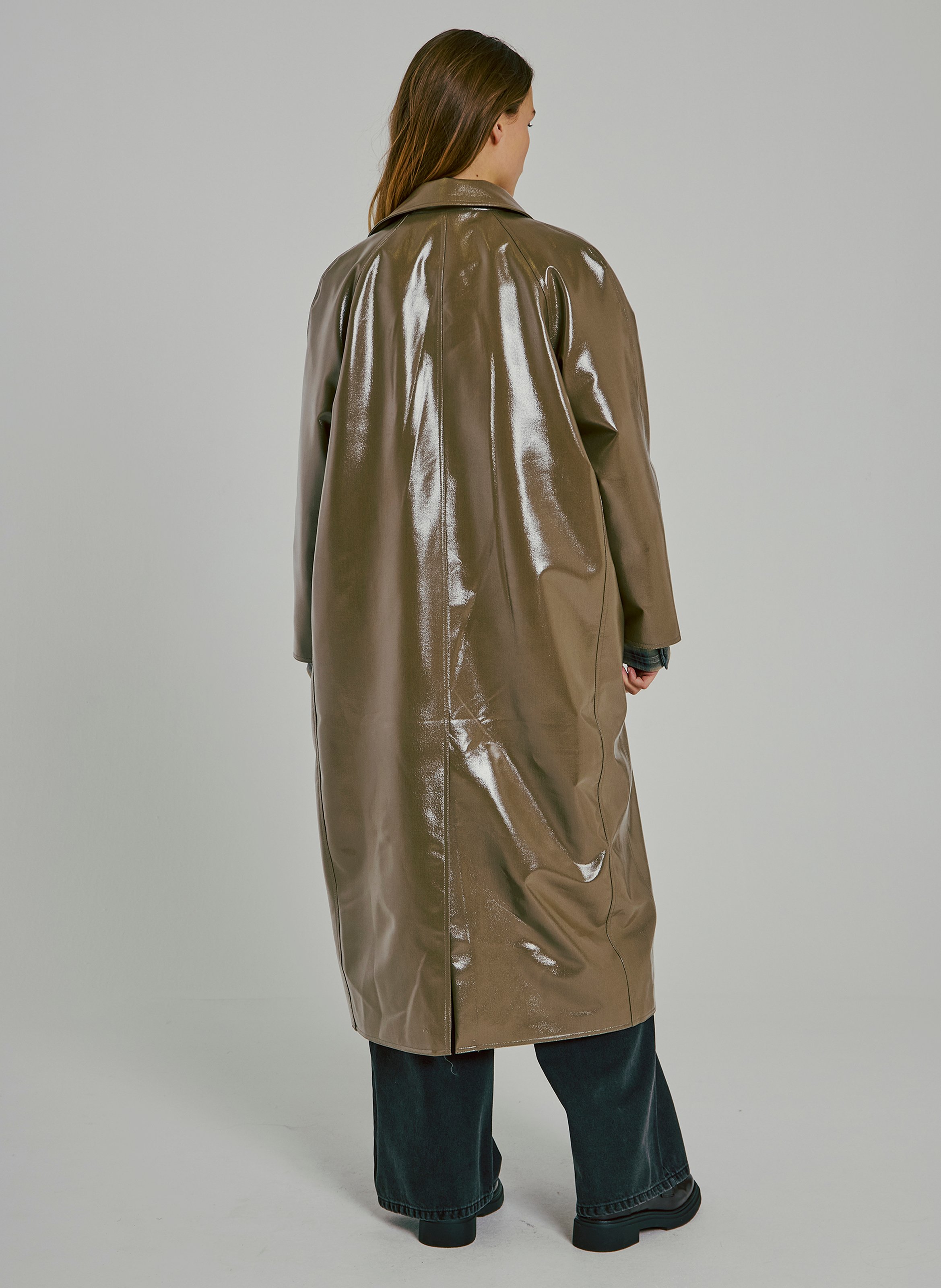 Lange jas met klassieke kraag NORR Groen