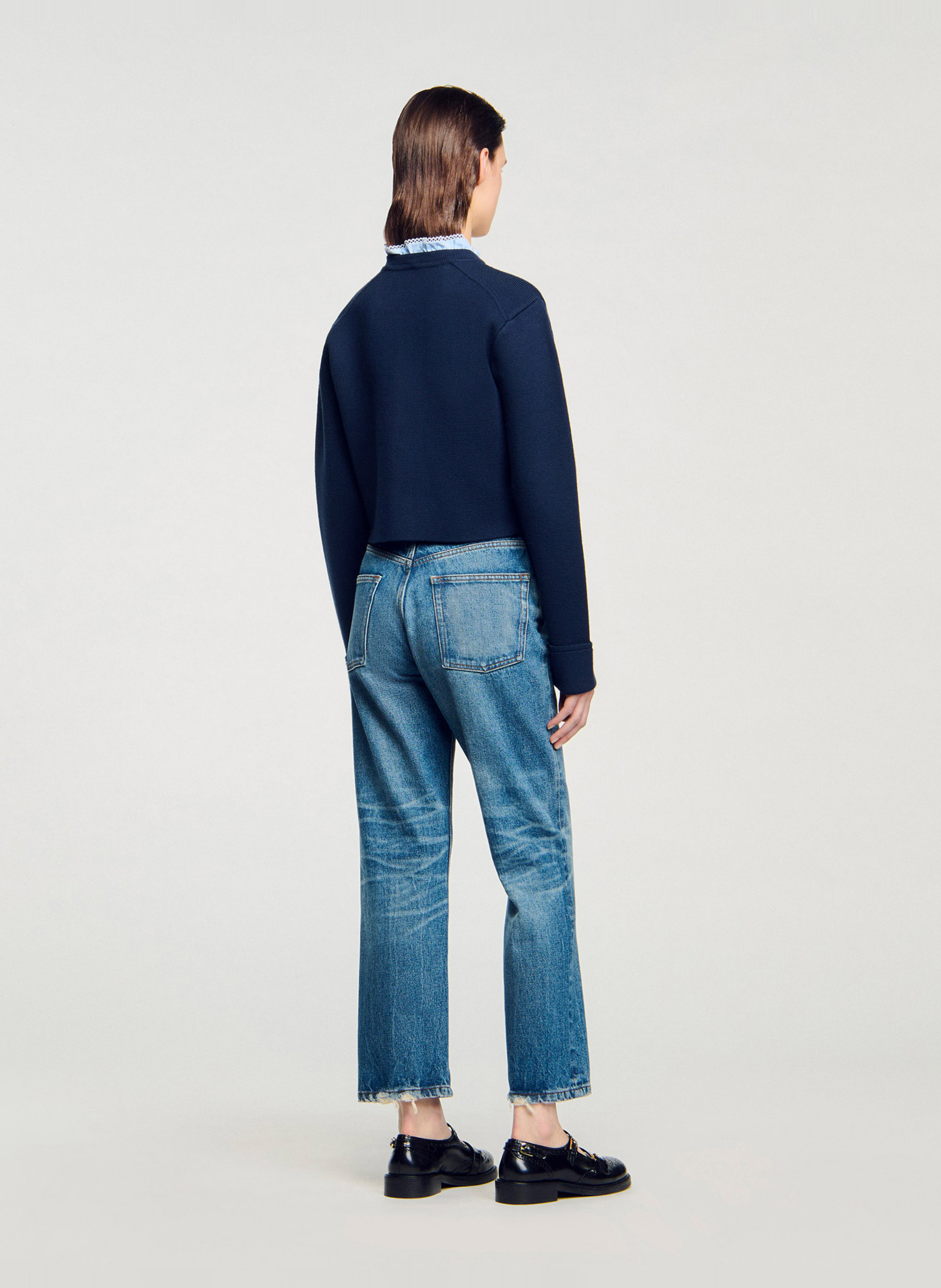 Cardigan droit col montant SANDRO Bleu