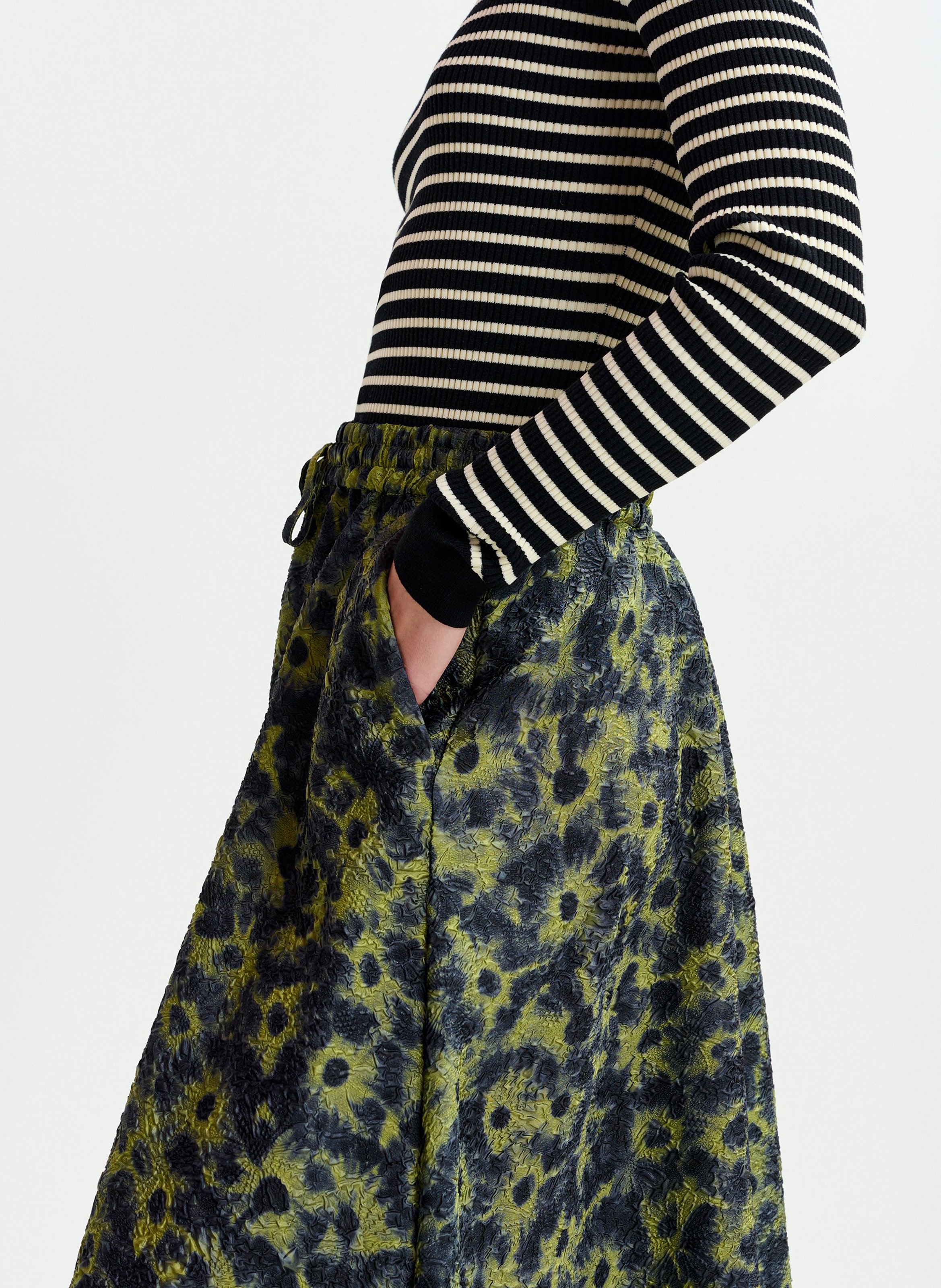 Jupe midi évasée en maille jacquard ESSENTIEL ANTWERP Vert