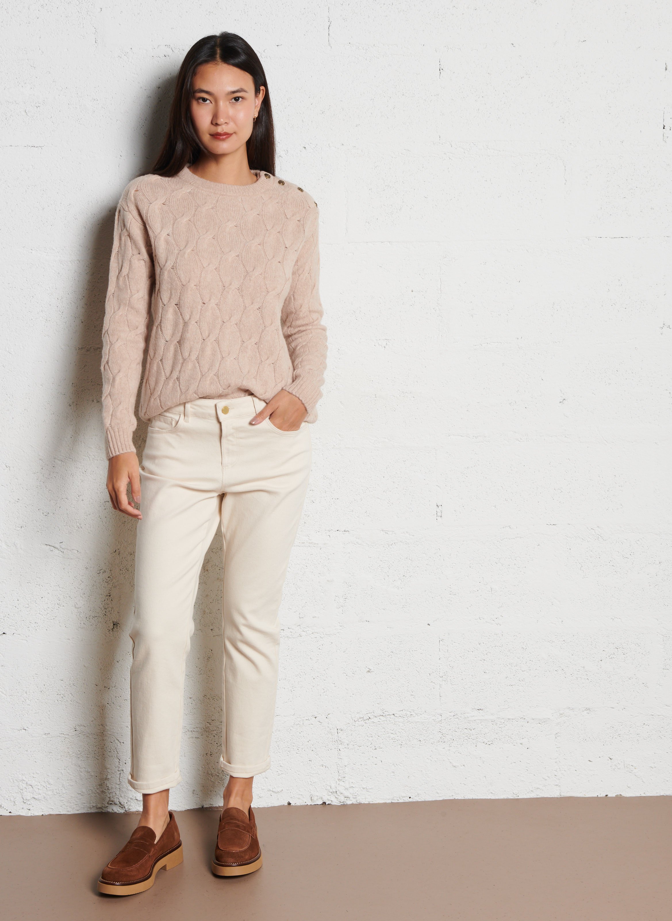 Pull tressé à boutons en laine mélangée ARMOR LUX Beige