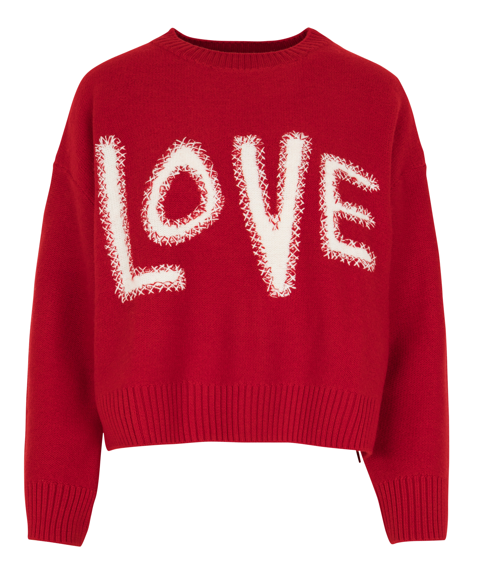 Weiter Jacquard-Rundhalspullover aus Wolle BERENICE Rot