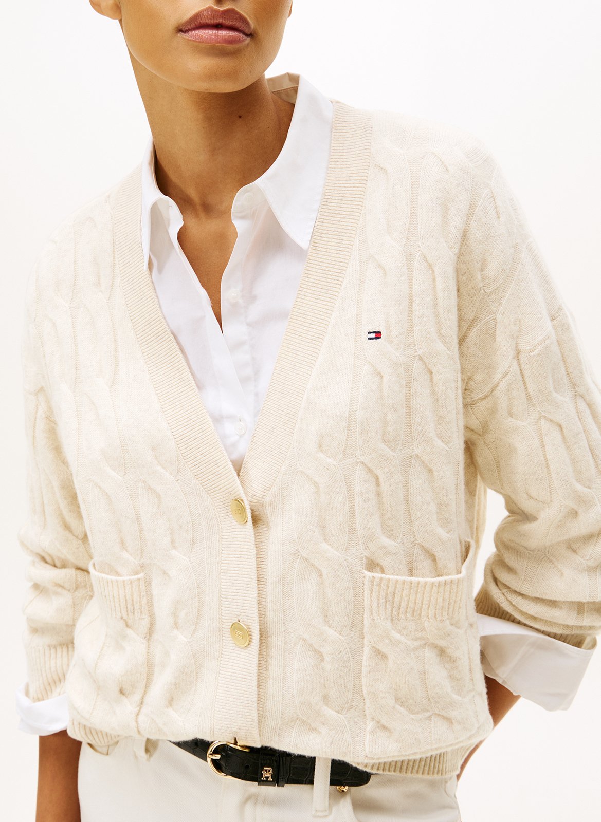 Cardigan col V droit en laine TOMMY HILFIGER Blanc