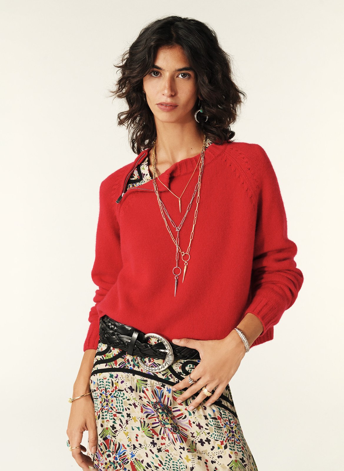 Pull court col rond en cachemire BA&SH Rouge